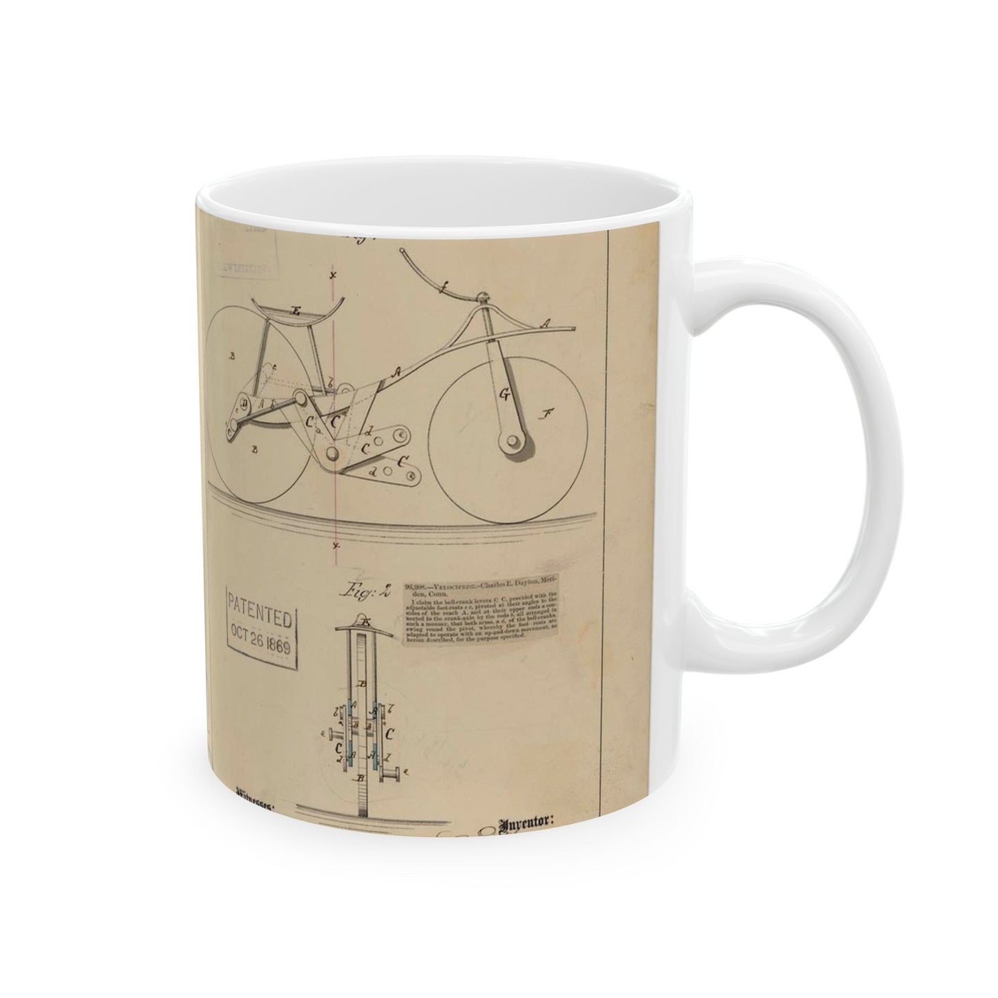 Patent drawing - Drawing of Velocipede Public domain  image Beautiful Novelty Ceramic Coffee Mug 11oz