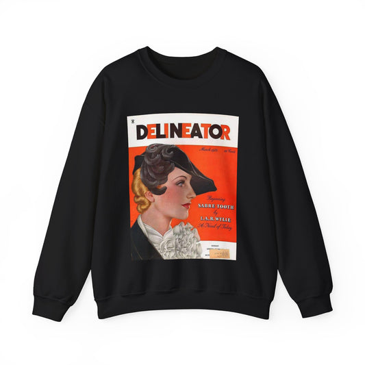Delineator 1935-03 - Art Deco public domain image Black Heavy Blend Adult Crew Neck SweatShirt