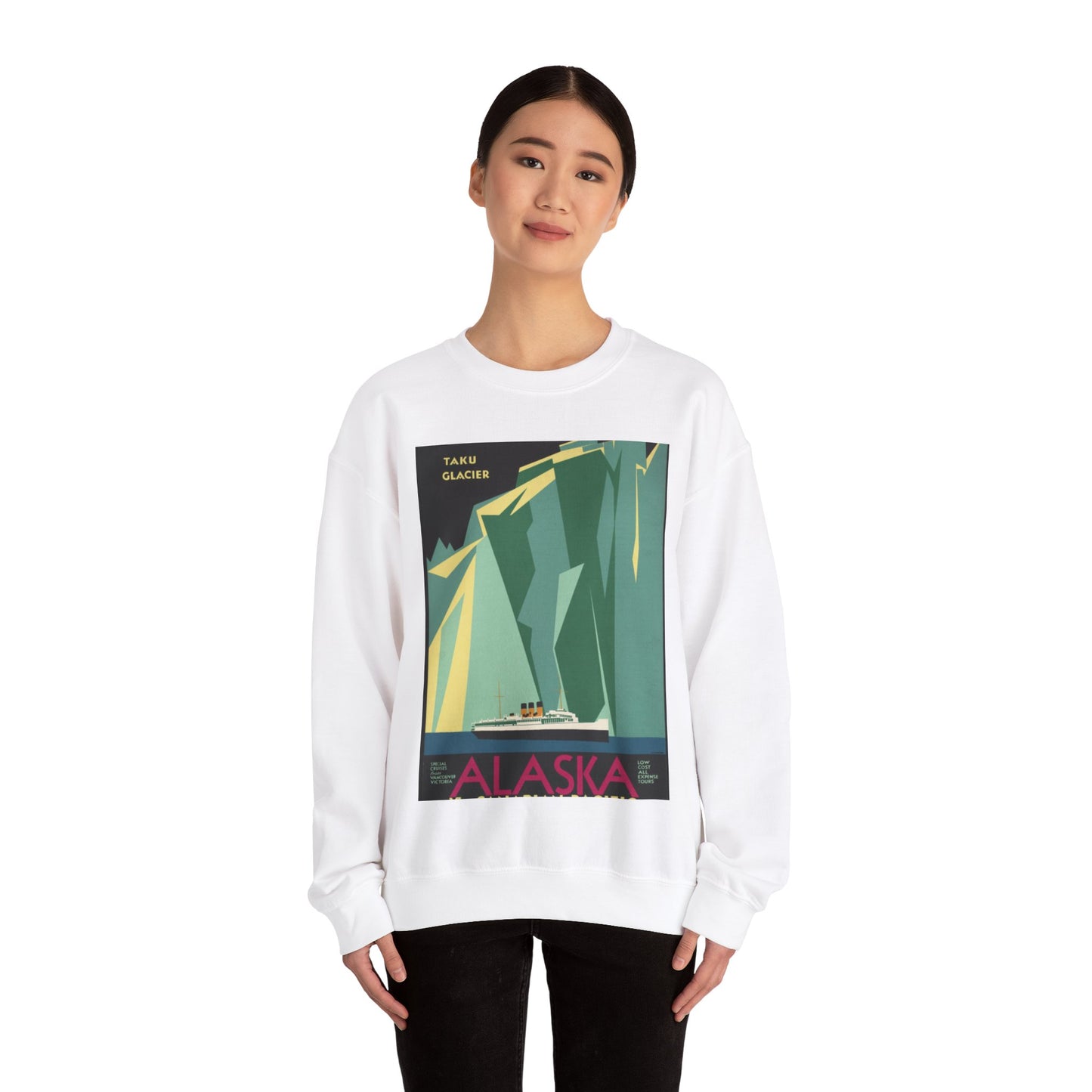 Alaska. Vintage Travel Poster., Art Deco Poster White Heavy Blend Adult Crew Neck SweatShirt