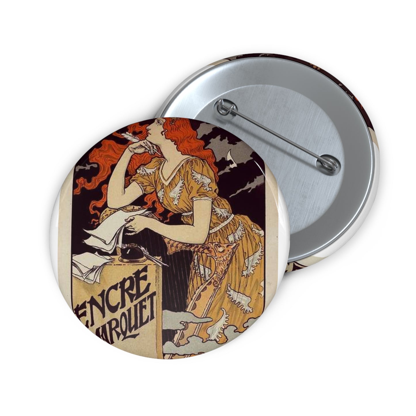 Affiche pour l' "Encre Marquet". Pin Buttons with Crisp Design