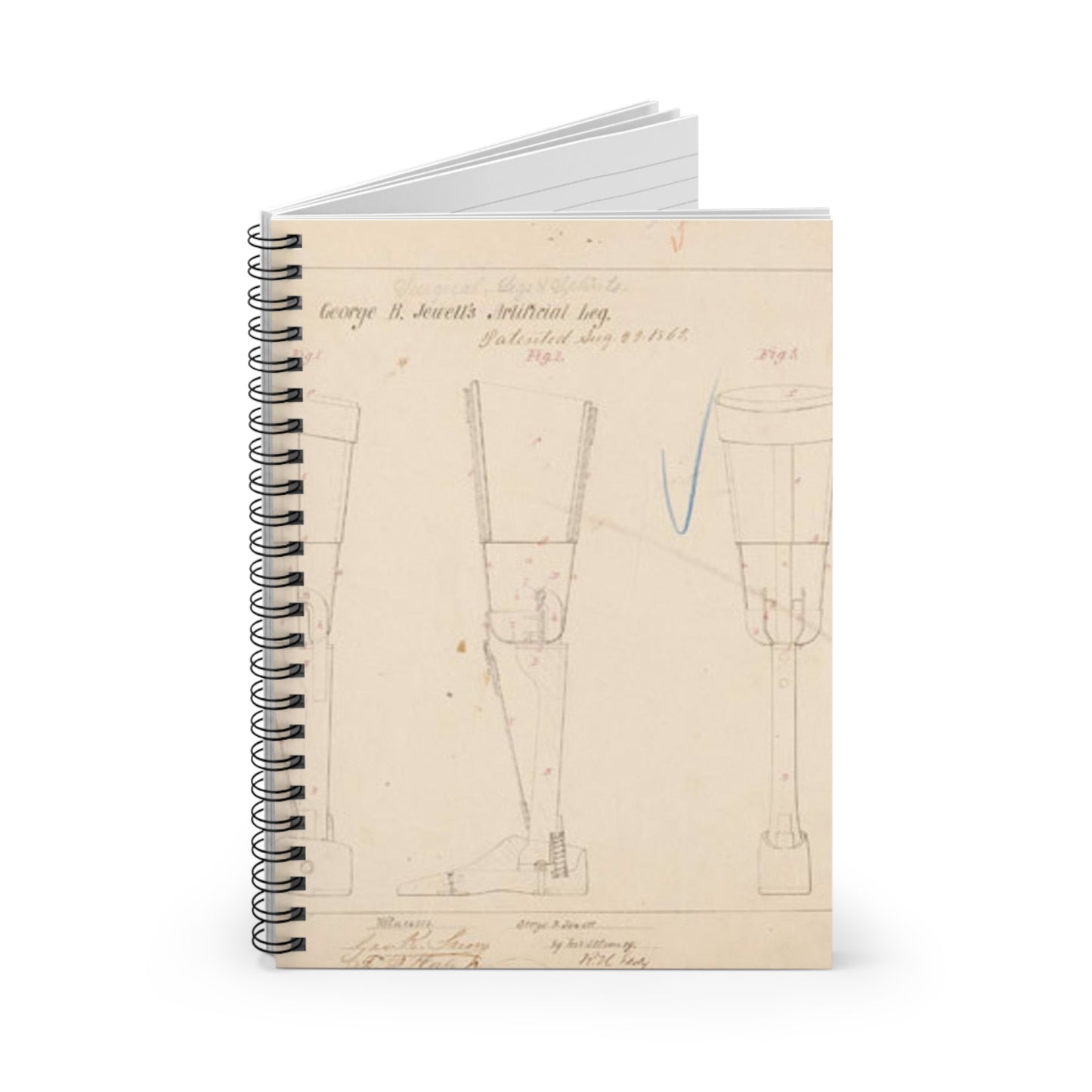 Patent drawing - Drawing of Artificial Leg Public domain  image Spiral Bound Ruled Notebook with Printed Cover