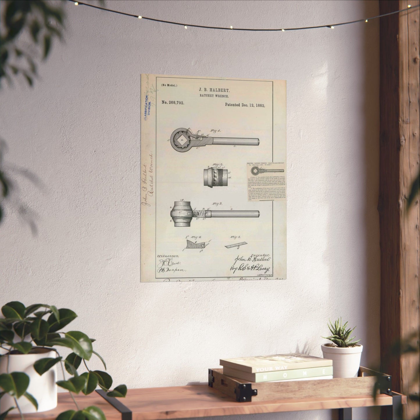 Patent Drawing of Engine - for J. B. Halbert's Ratchet Wrench Public domain  image High Quality Matte Wall Art Poster for Home, Office, Classroom