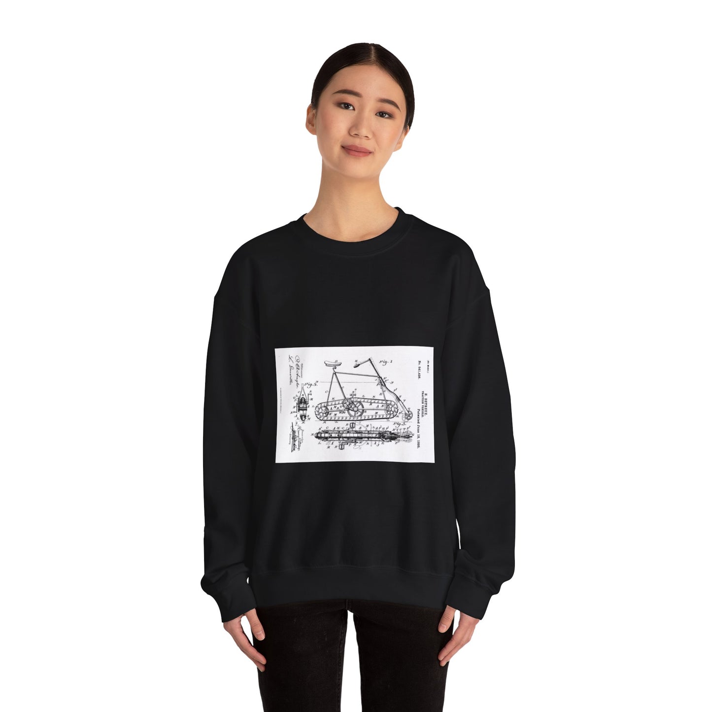 Patent drawing - Traction "Vehicle" (Bicycle Patent, 1895) Public domain  image Black Heavy Blend Adult Crew Neck SweatShirt