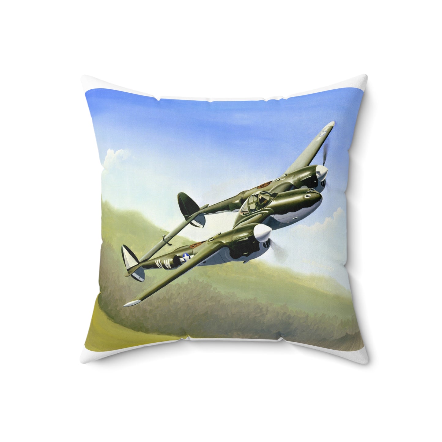 Artwork: "P-38 Lightning Artist: Dick Kramer (US Air Force Art Collection) Decorative Accent Square Pillow