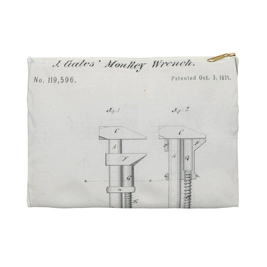 Patent Drawing of Engine - for J. Gates' Monkey Wrench Public domain  image Large Organizer Pouch with Black Zipper