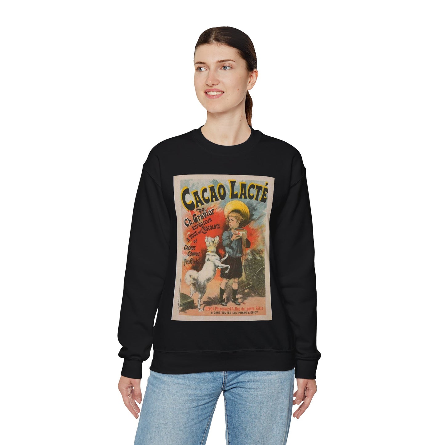 Affiche pour le "Cacao lacté, de Ch. Gravier". Black Heavy Blend Adult Crew Neck SweatShirt