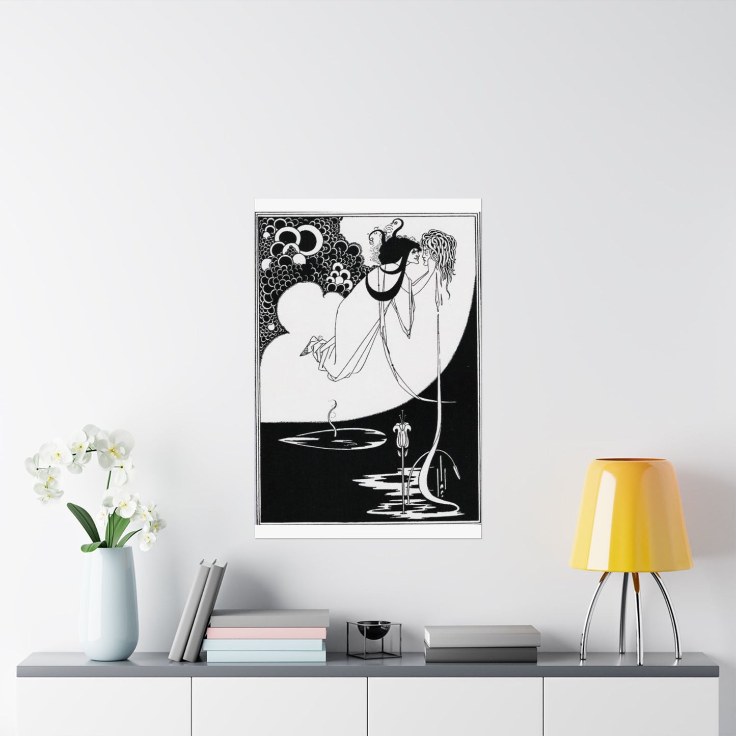 Beardsley apotheose - A black and white drawing of a woman in a dress High Quality Matte Wall Art Poster for Home, Office, Classroom