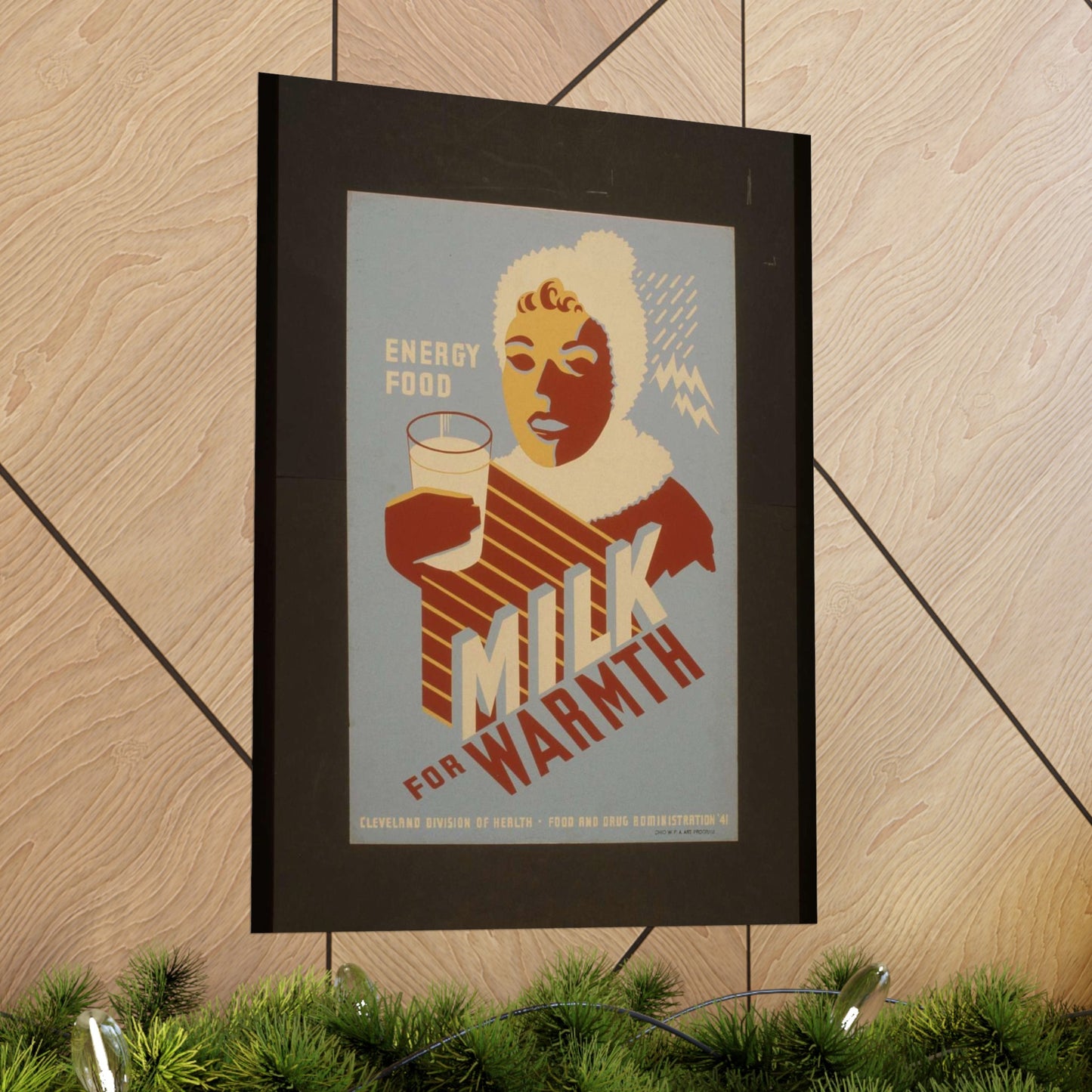 Milk - for warmth Energy food. - WPA poster, Public domain, Library of Congress High Quality Matte Wall Art Poster for Home, Office, Classroom