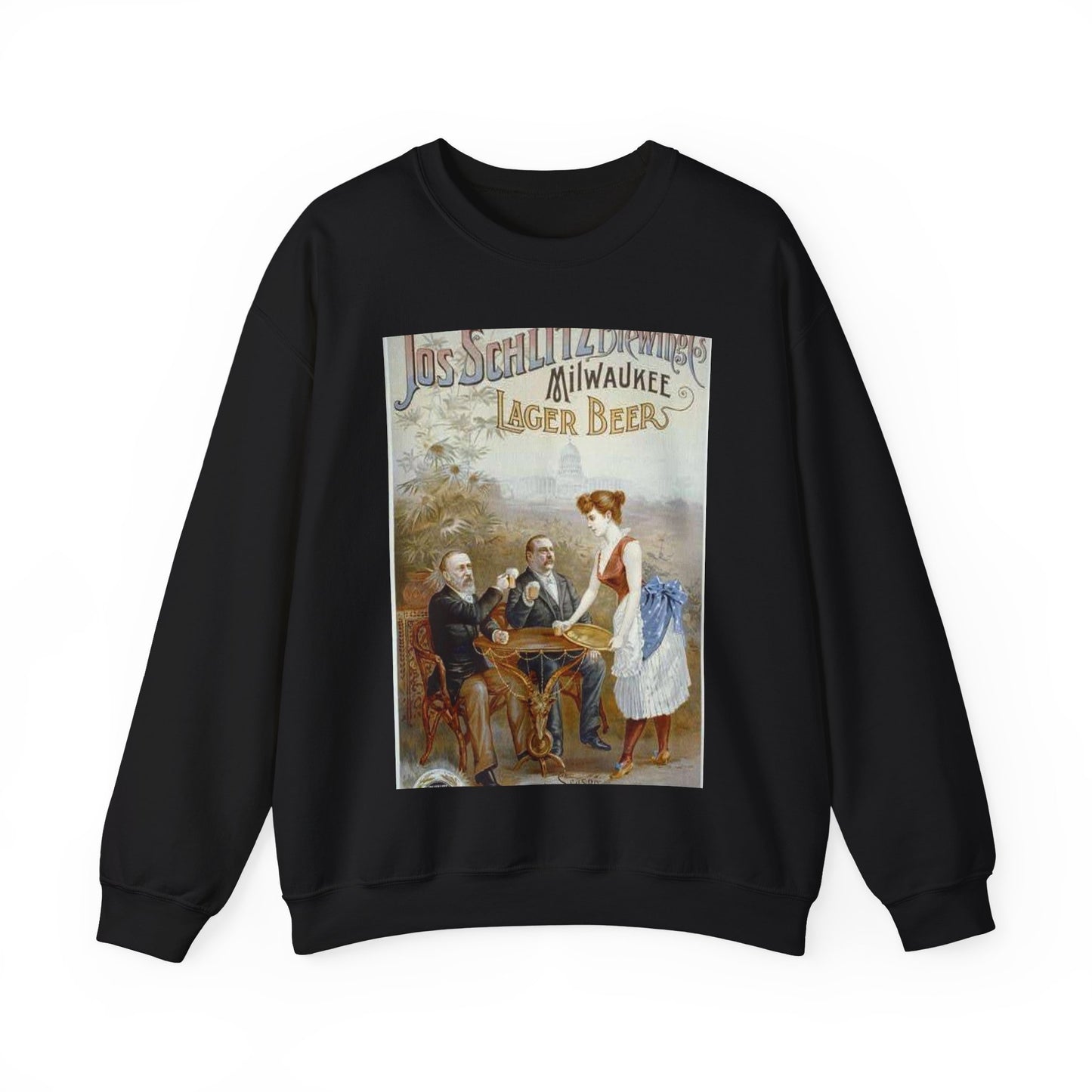 The whole nation enjoys Jos Schlitz Brewing Cos' Milwaukee lager beer Black Heavy Blend Adult Crew Neck SweatShirt