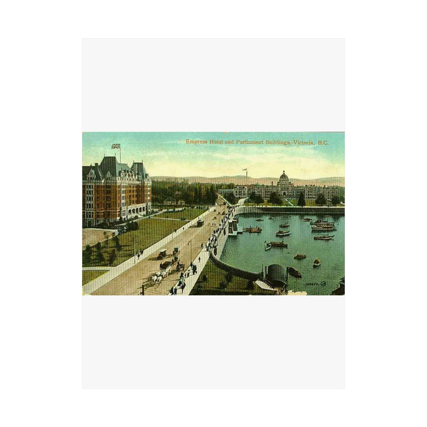 Empress Hotel and Parliament Buildings by the harbor in Victoria, British Columbia, between 1903 and 1913 (AL+CA 2080) High Quality Matte Wall Art Poster for Home, Office, Classroom