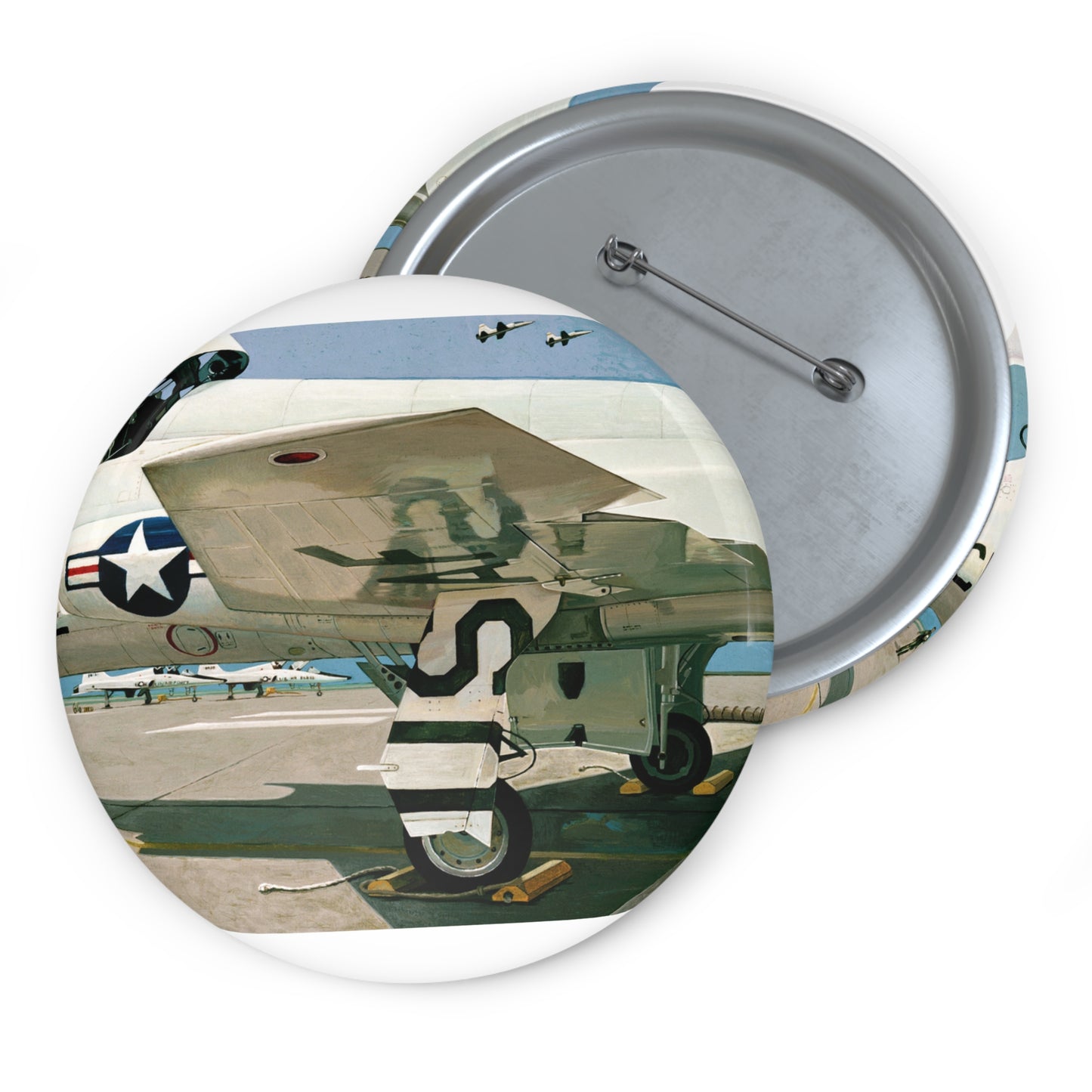 Artwork: "T-38 Flight Line, Vance AFB". Artist: David Zlotky Pin Buttons with Crisp Design