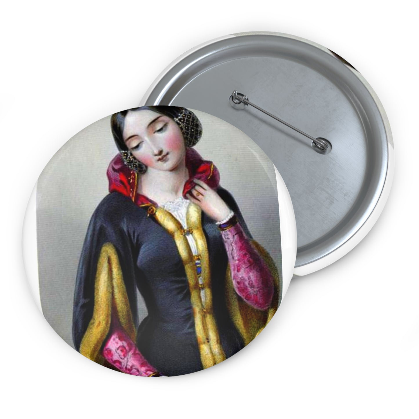 Ana Boemia - A painting of a woman in a black dress Pin Buttons with Crisp Design