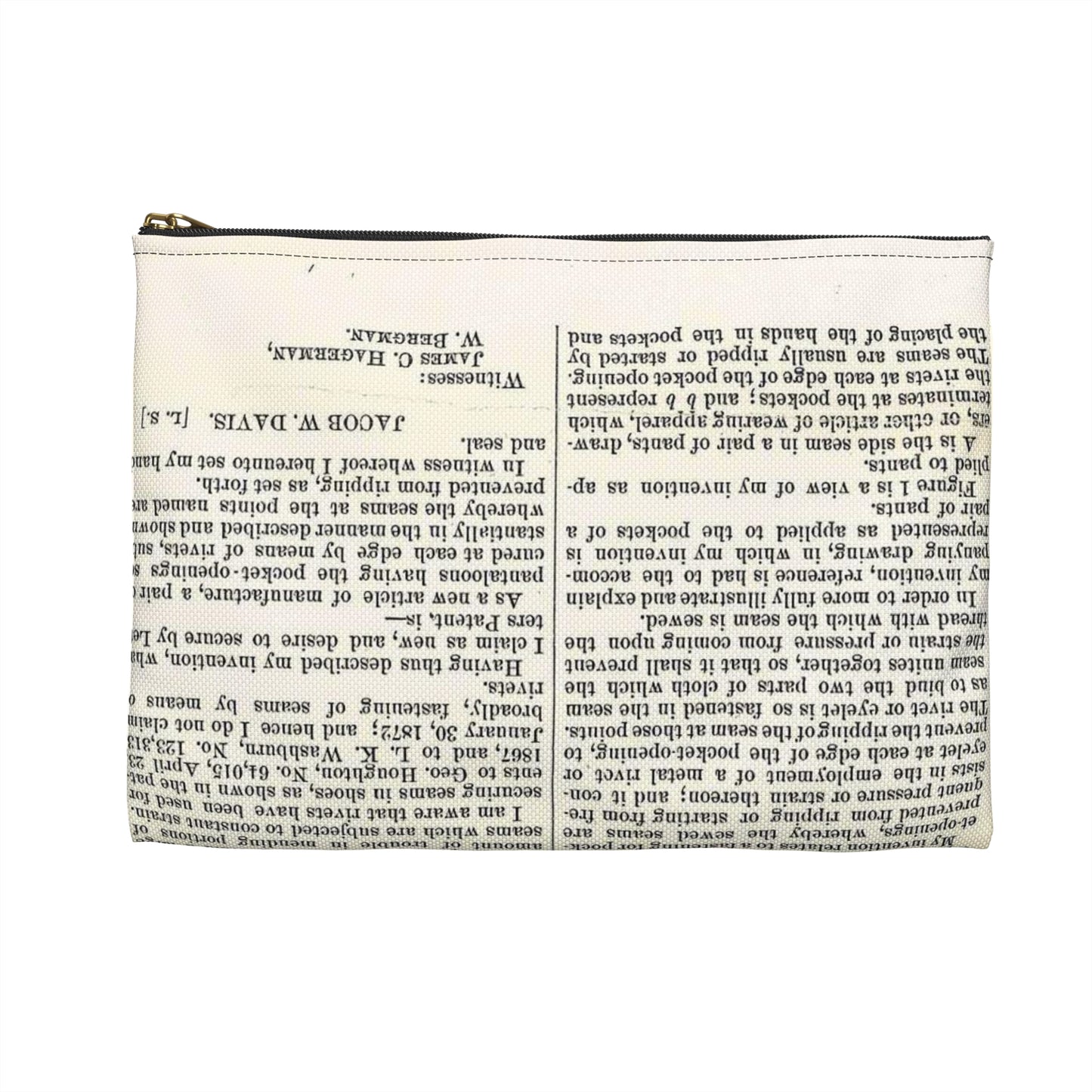 Patent Case File No. 139,121, Improvement in Fastening Pocket Openings, Inventor- Jacob W. Davis - DPLA - afb017b06366ded5b3d9735cb413b735 (page 29) Large Organizer Pouch with Black Zipper