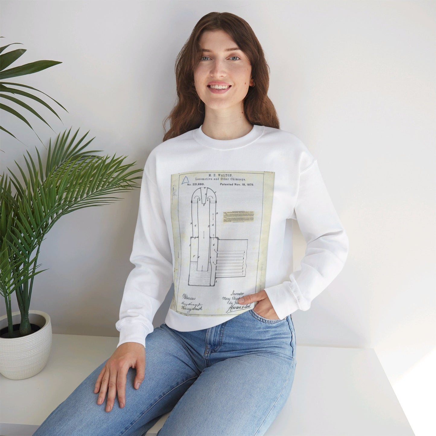 Patent Drawing of Engine - for M. E. Walton's Locomotive and Other Chimneys Public domain  image White Heavy Blend Adult Crew Neck SweatShirt