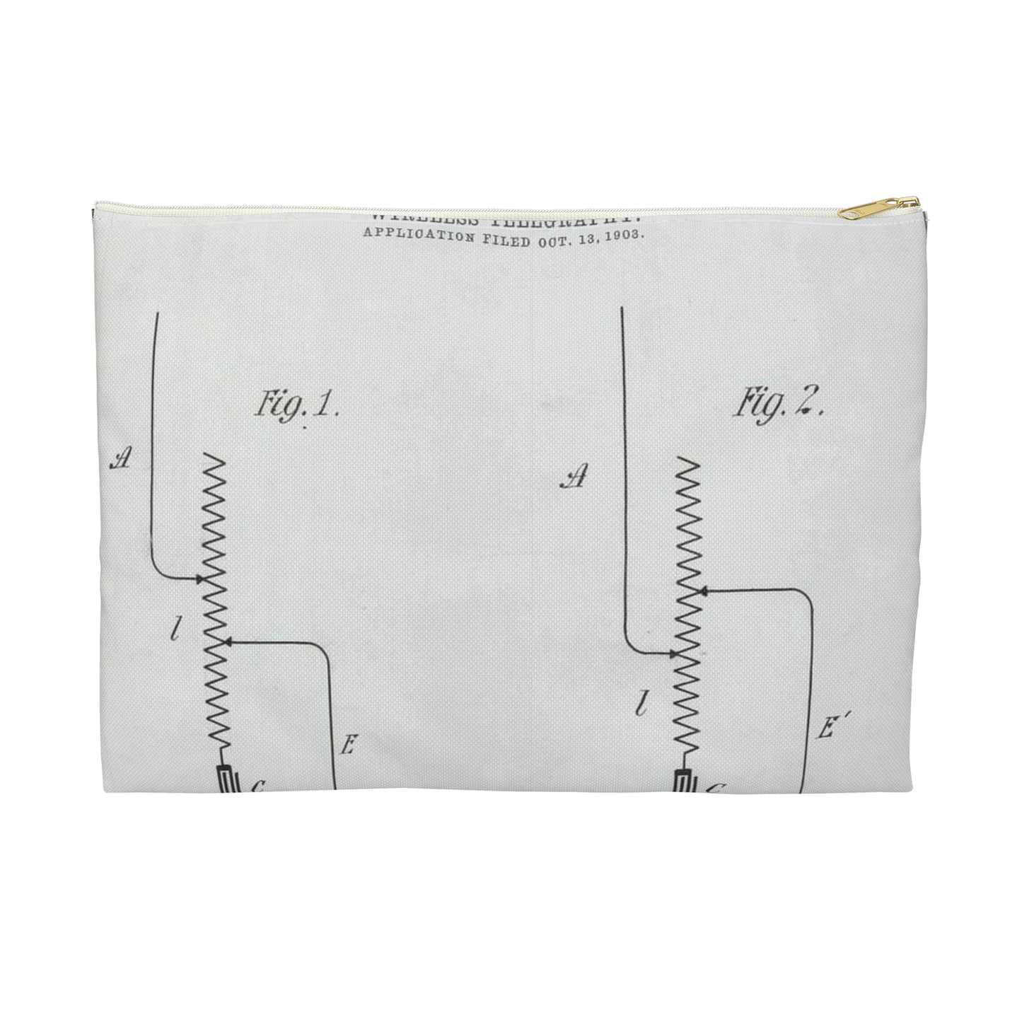 Patent drawing - for G. Marconi's Wireless Telegraphy Public domain  image Large Organizer Pouch with Black Zipper