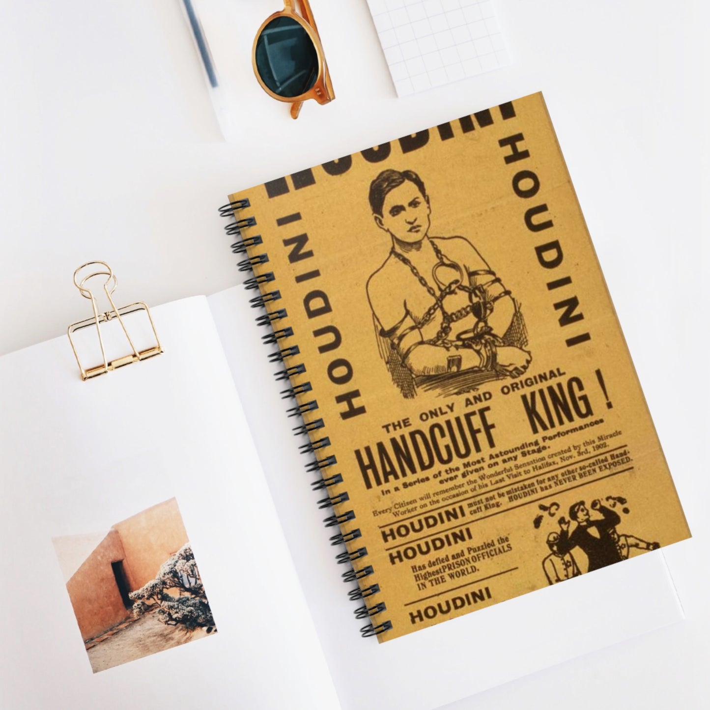 Special starring record engagement of the world's famous jail breaker, Houdini the only and original handcuff king. Spiral Bound Ruled Notebook with Printed Cover