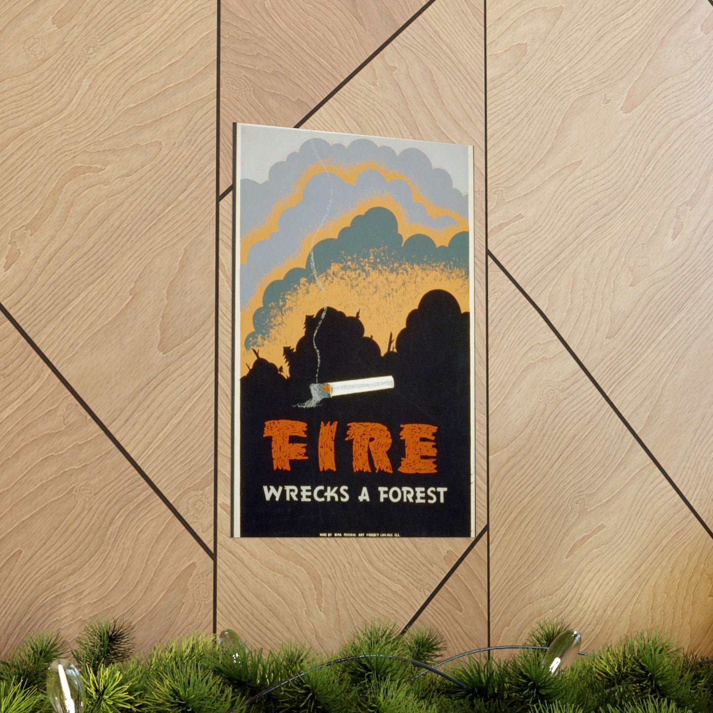 Fire wrecks a forest, Art Deco Poster High Quality Matte Wall Art Poster for Home, Office, Classroom