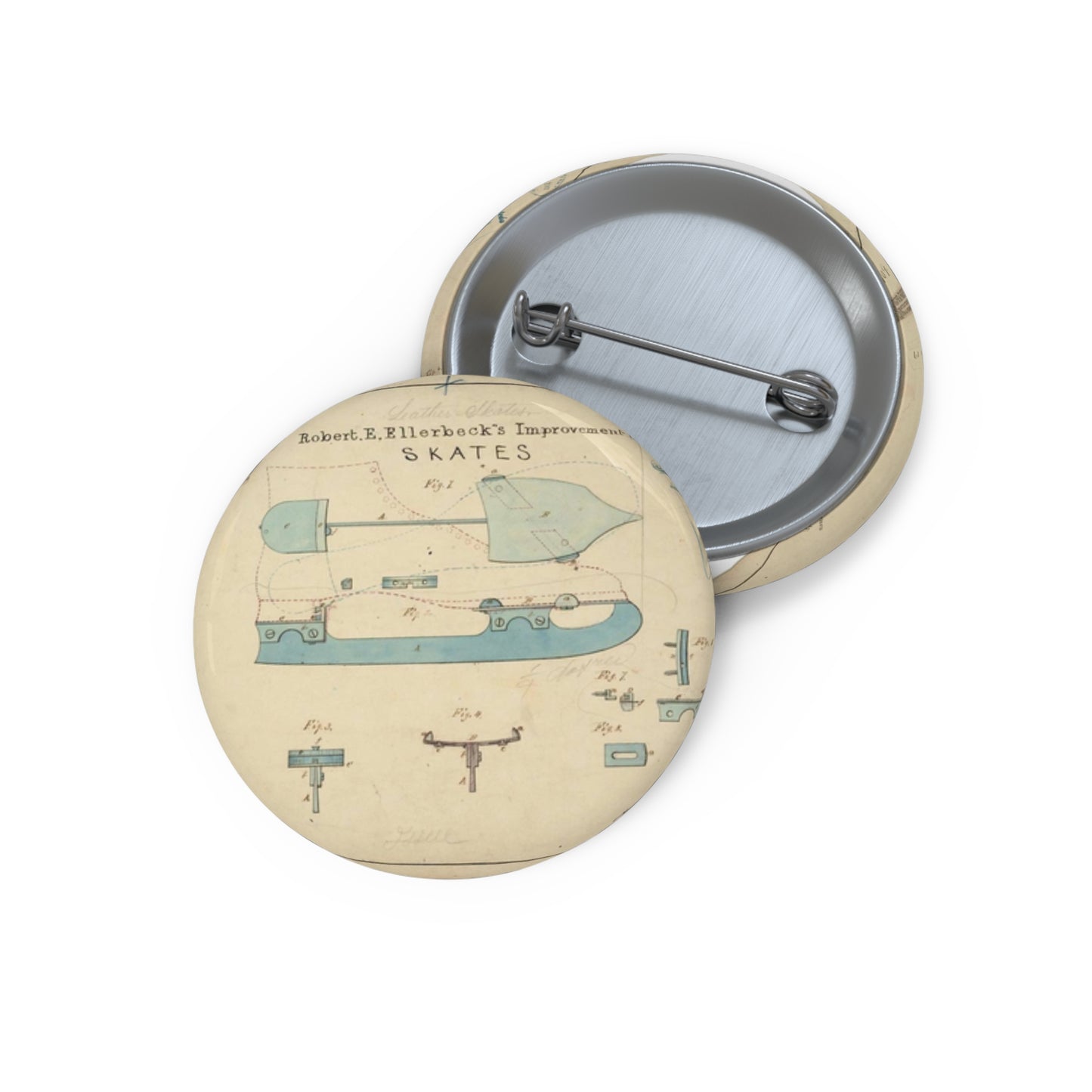 Patent drawing - Drawing of Improvement in Skates Public domain  image Pin Buttons with Crisp Design
