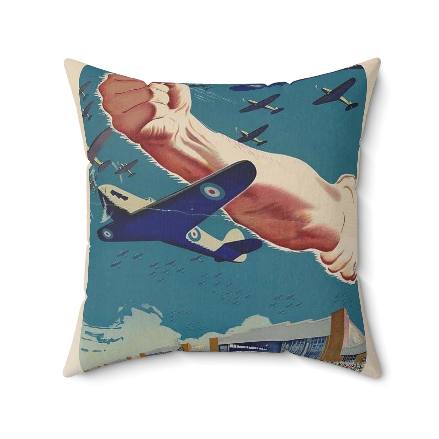 Our Answer All-Out Production, Canada, WWII Propaganda Poster Decorative Accent Square Pillow