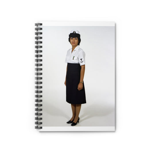 Uniform: Tropical dinner dress blue, Navy enlisted women, ranks E-1 through E-6 Spiral Bound Ruled Notebook with Printed Cover