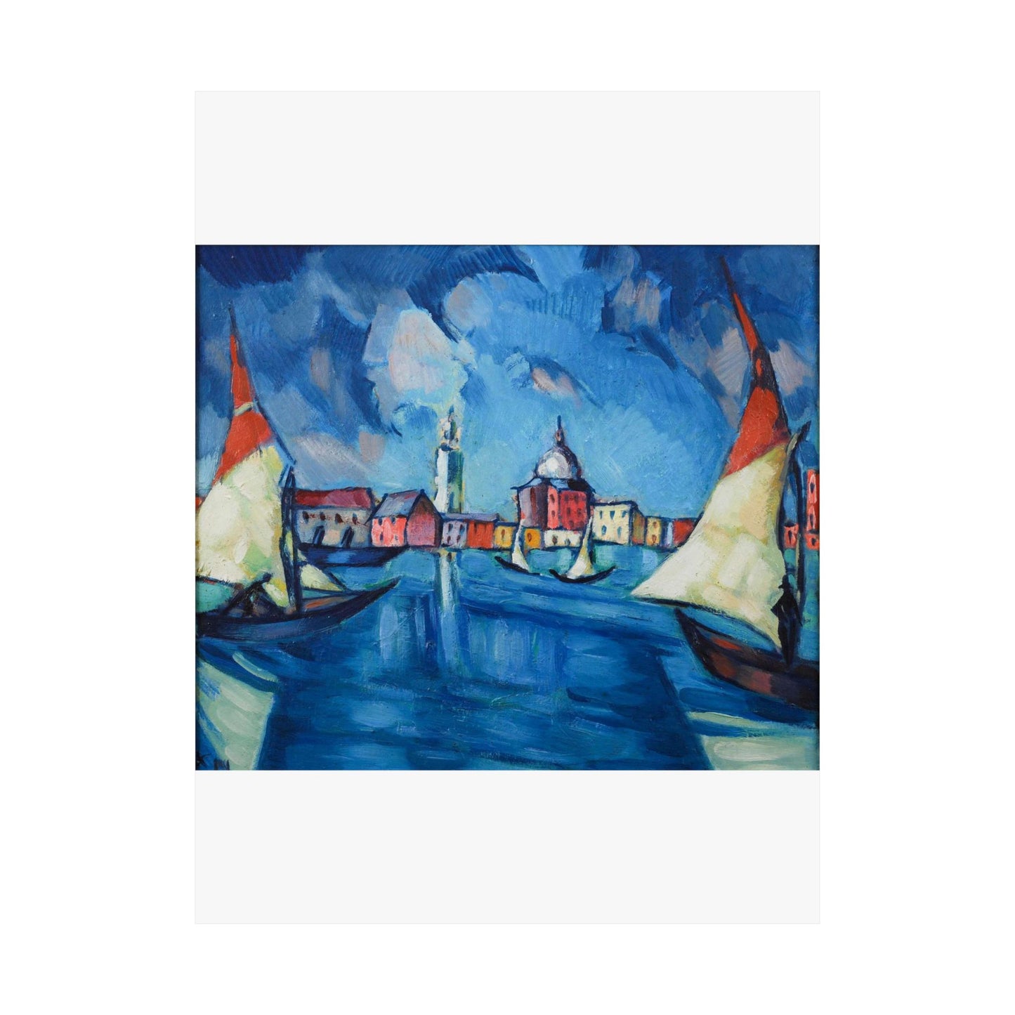 Magi veneetsia - A painting of boats in a harbor with buildings in the background High Quality Matte Wall Art Poster for Home, Office, Classroom