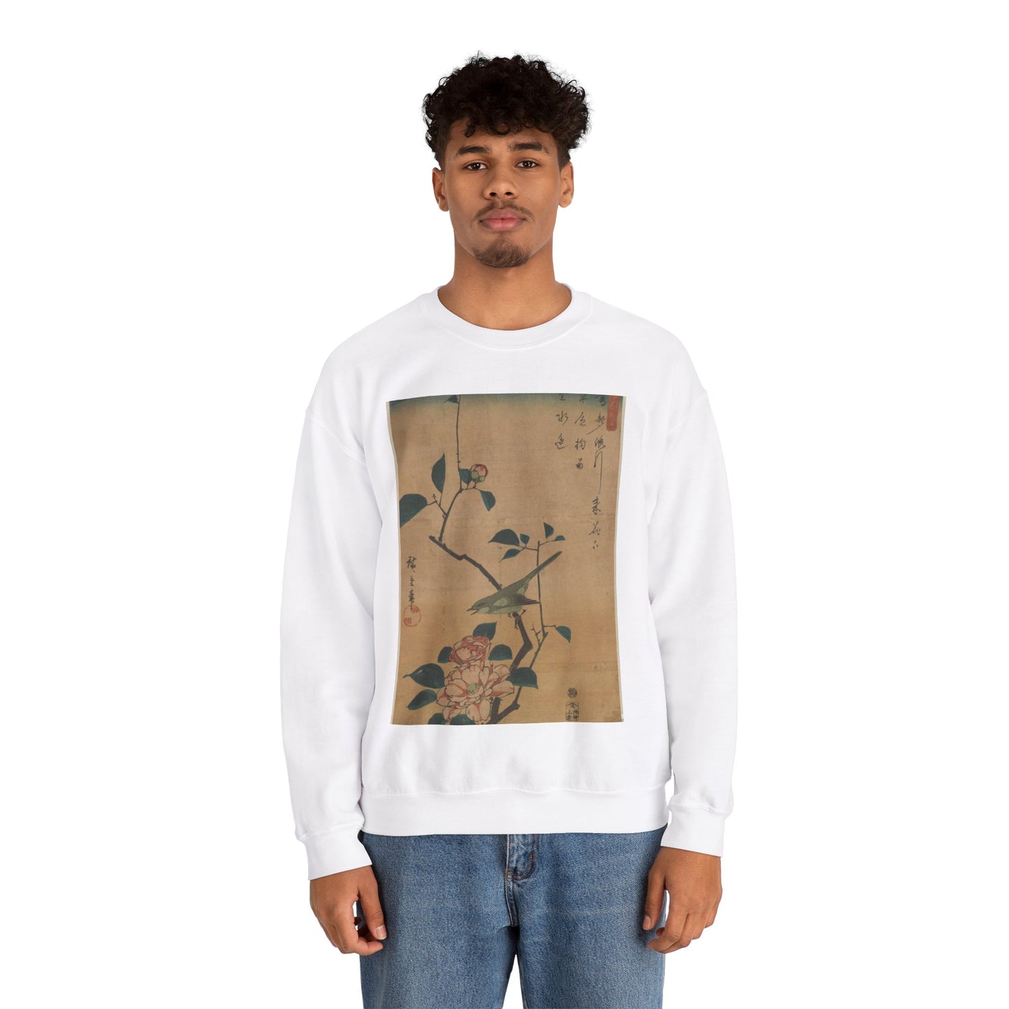 Utagawa Hiroshige - Tsubaki ni uguisu, Ando Hiroshige White Heavy Blend Adult Crew Neck SweatShirt