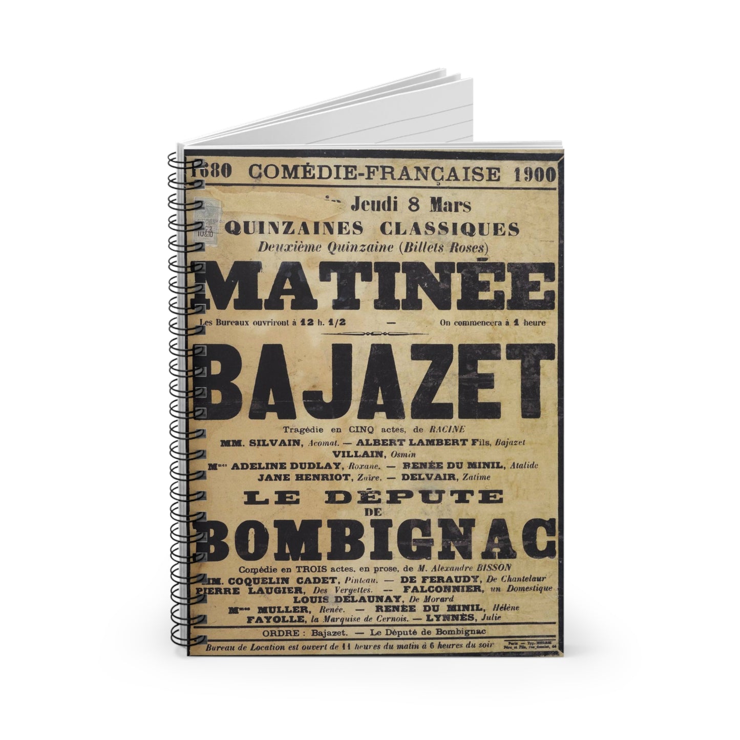 Poster of Bajazet 1900 - A poster advertising a concert in paris Spiral Bound Ruled Notebook with Printed Cover