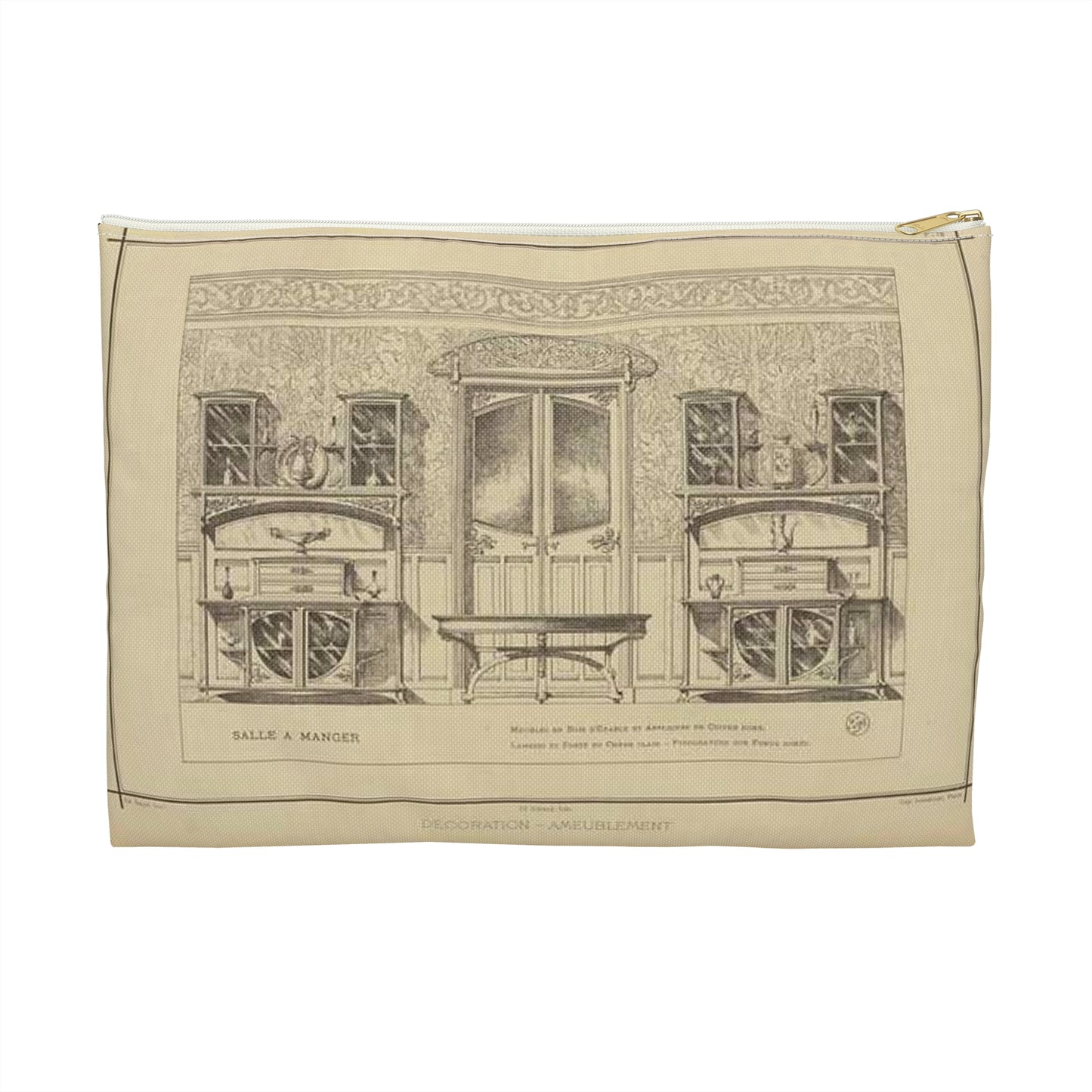 Salle à manger : meubles en bois d'erable et appliques en cuivre doré. Mabris et porte en chêne clair. - Pyrogravure sur fond dorés. Large Organizer Pouch with Black Zipper