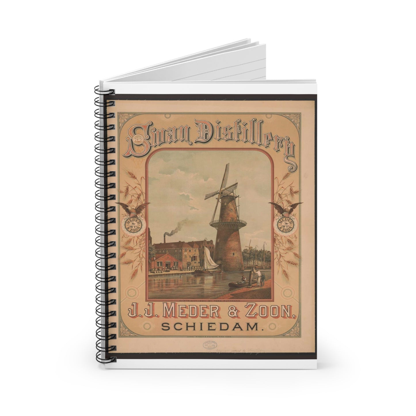 Swan Distillery, J.J. Meder & Zoon, Schiedam Spiral Bound Ruled Notebook with Printed Cover