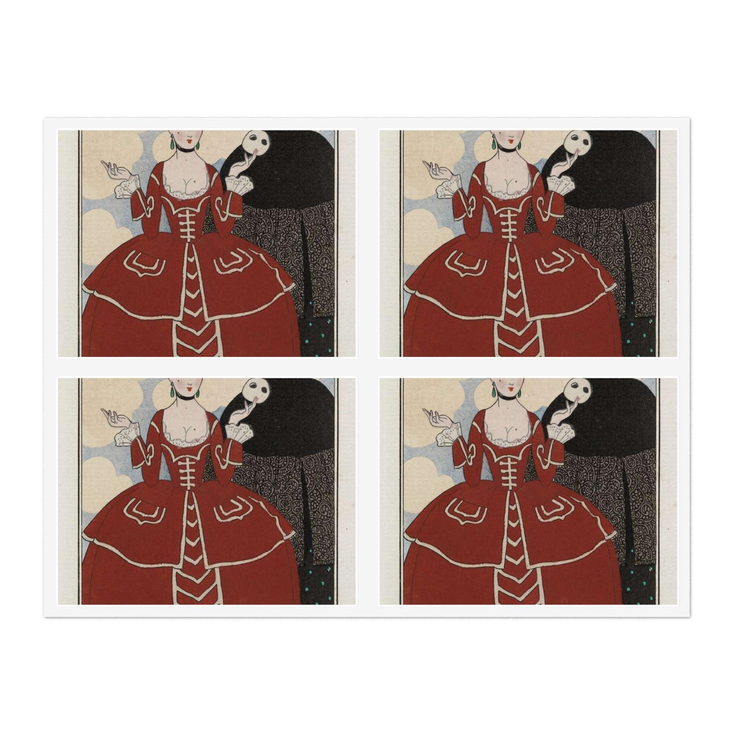 Fancy dress (Travestissement d'aprés Longhi - Robe de damas galonnée de blanc sur laquelle on jettera une baiite de taffetas noir et de dentelle) (CBL WEp 0847) Laminated UV Protective Vinyl Stickers