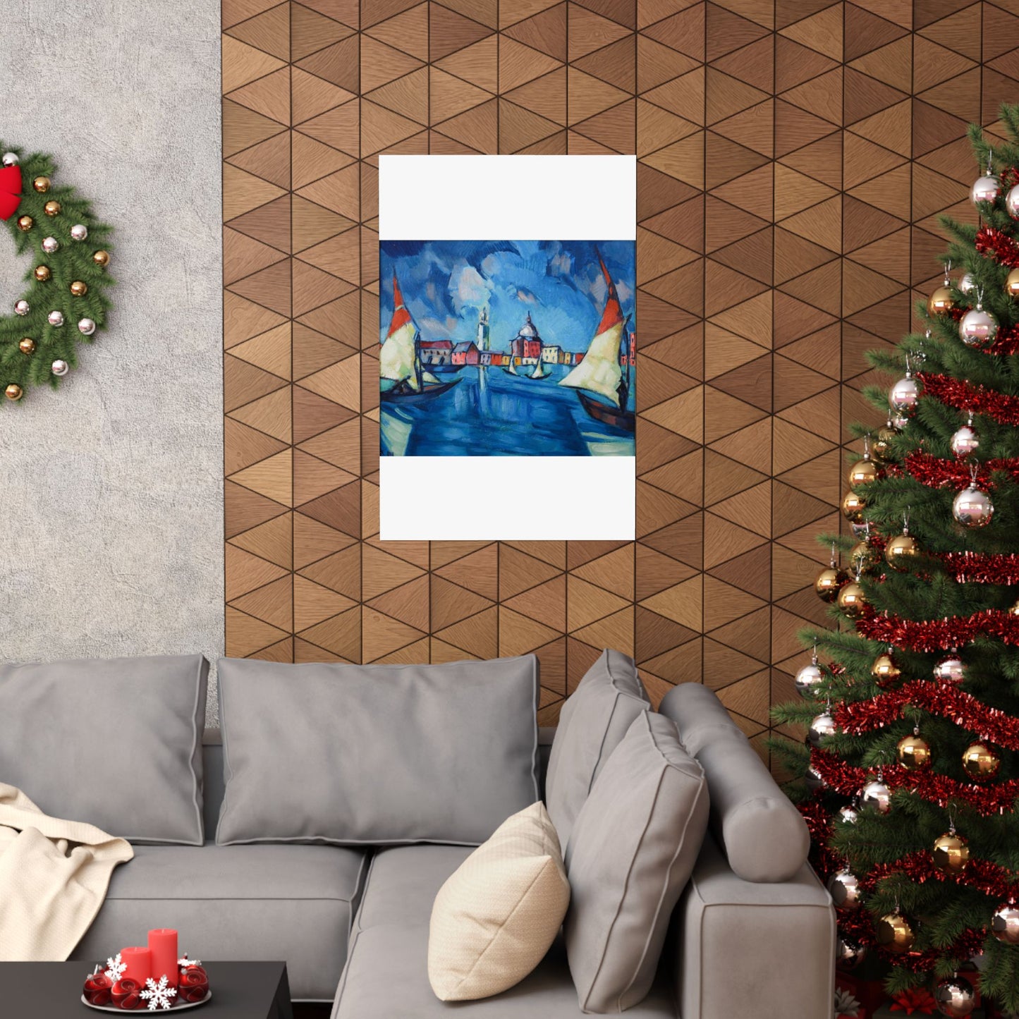 Magi veneetsia - A painting of boats in a harbor with buildings in the background High Quality Matte Wall Art Poster for Home, Office, Classroom