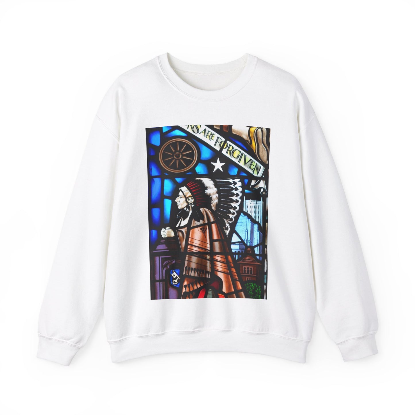 Stained glass window, Boston Avenue United Methodist Church, Tulsa, Oklahoma White Heavy Blend Adult Crew Neck SweatShirt