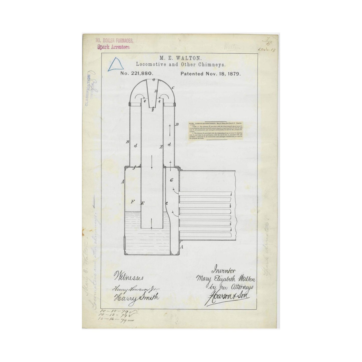 Patent Drawing of Engine - for M. E. Walton's Locomotive and Other Chimneys Public domain  image High Quality Matte Wall Art Poster for Home, Office, Classroom