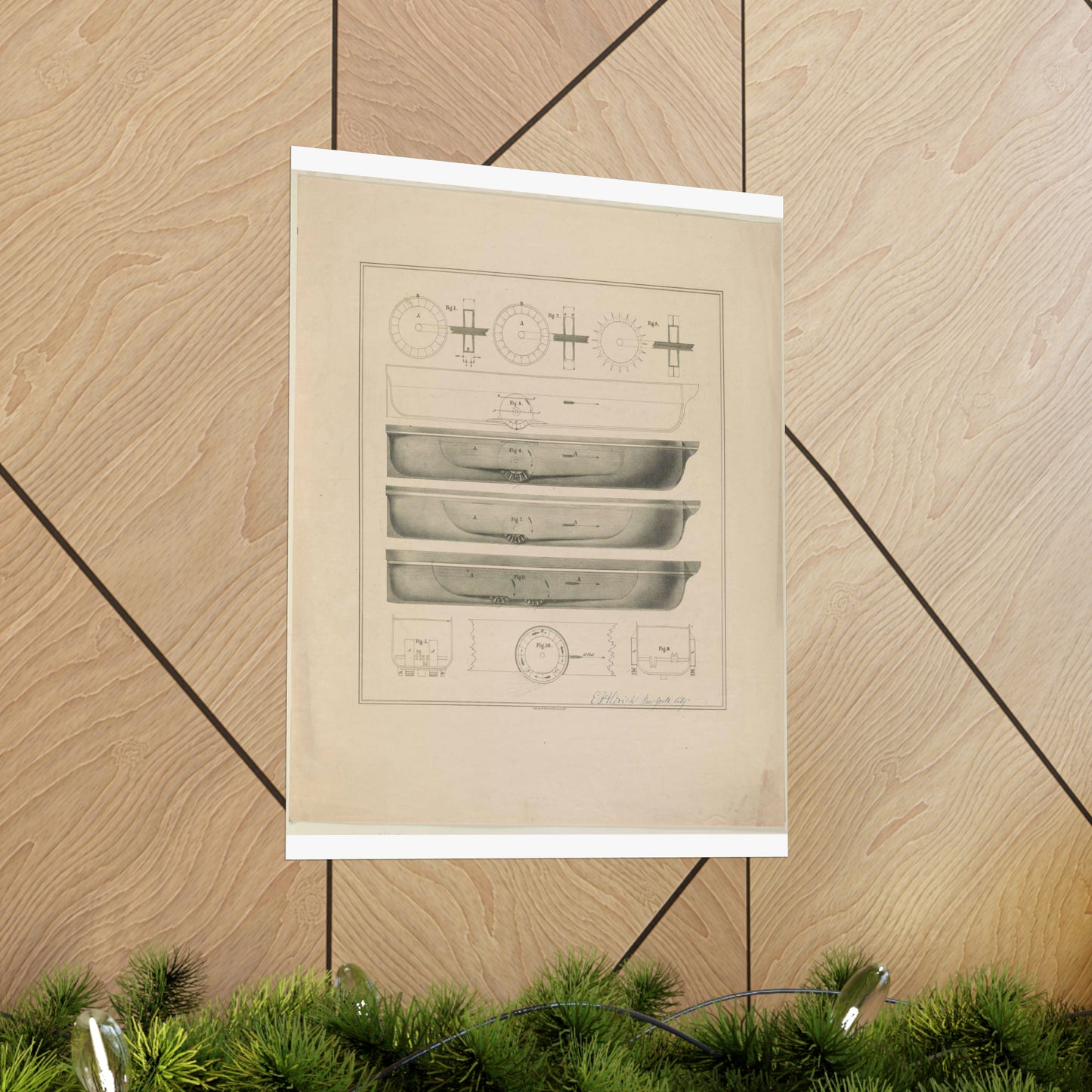 Patent Drawing of Engine - [Design drawings for paddle wheel steamer] / lith. by N. Currier, 2 Spruce St. N.Y. Public domain  image High Quality Matte Wall Art Poster for Home, Office, Classroom