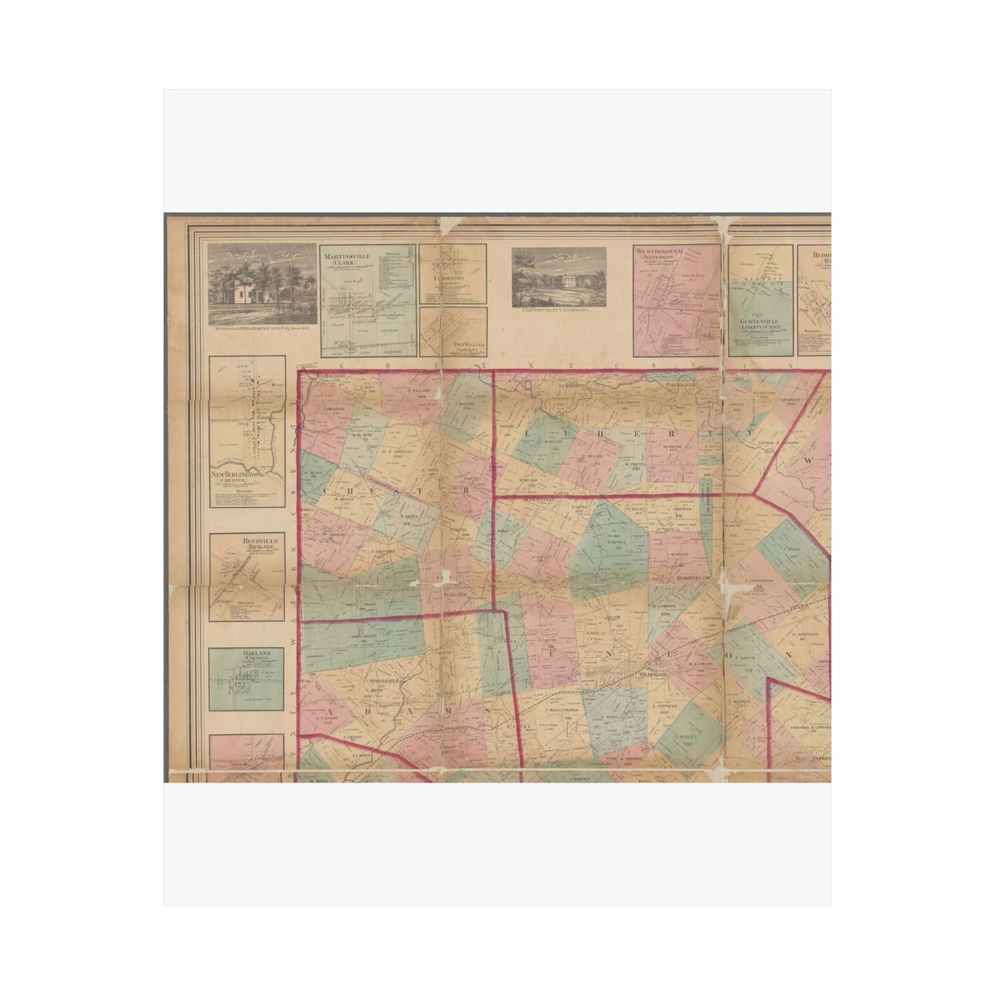 Map of Clinton County, Ohio - Public domain old map High Quality Matte Wall Art Poster for Home, Office, Classroom
