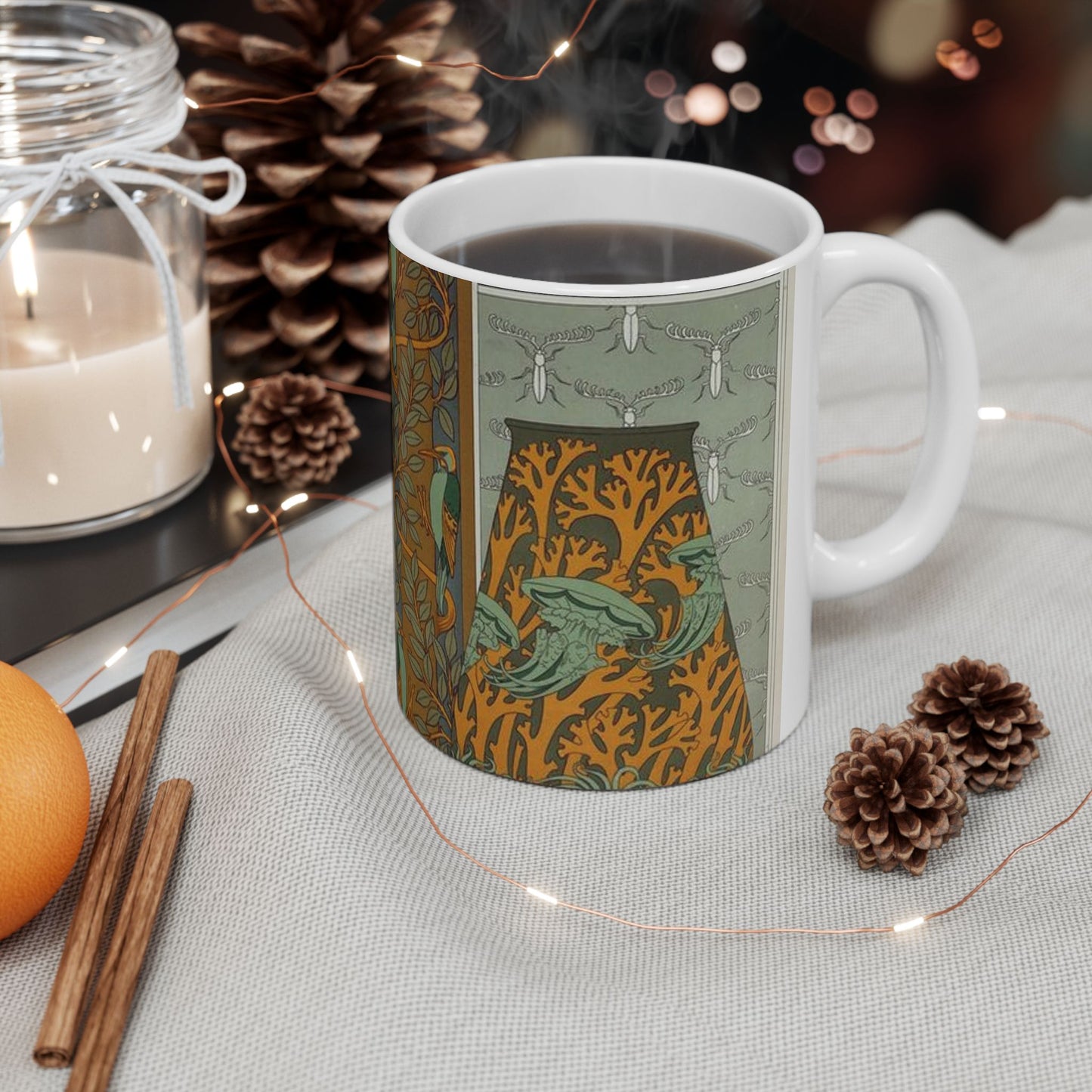 Piverts et arbre, bordure verticale. Lapins et feuilles, bordure. Méduses, anémones de mer et algues, vase. Insectes, jeu de fond. Beautiful Novelty Ceramic Coffee Mug 11oz