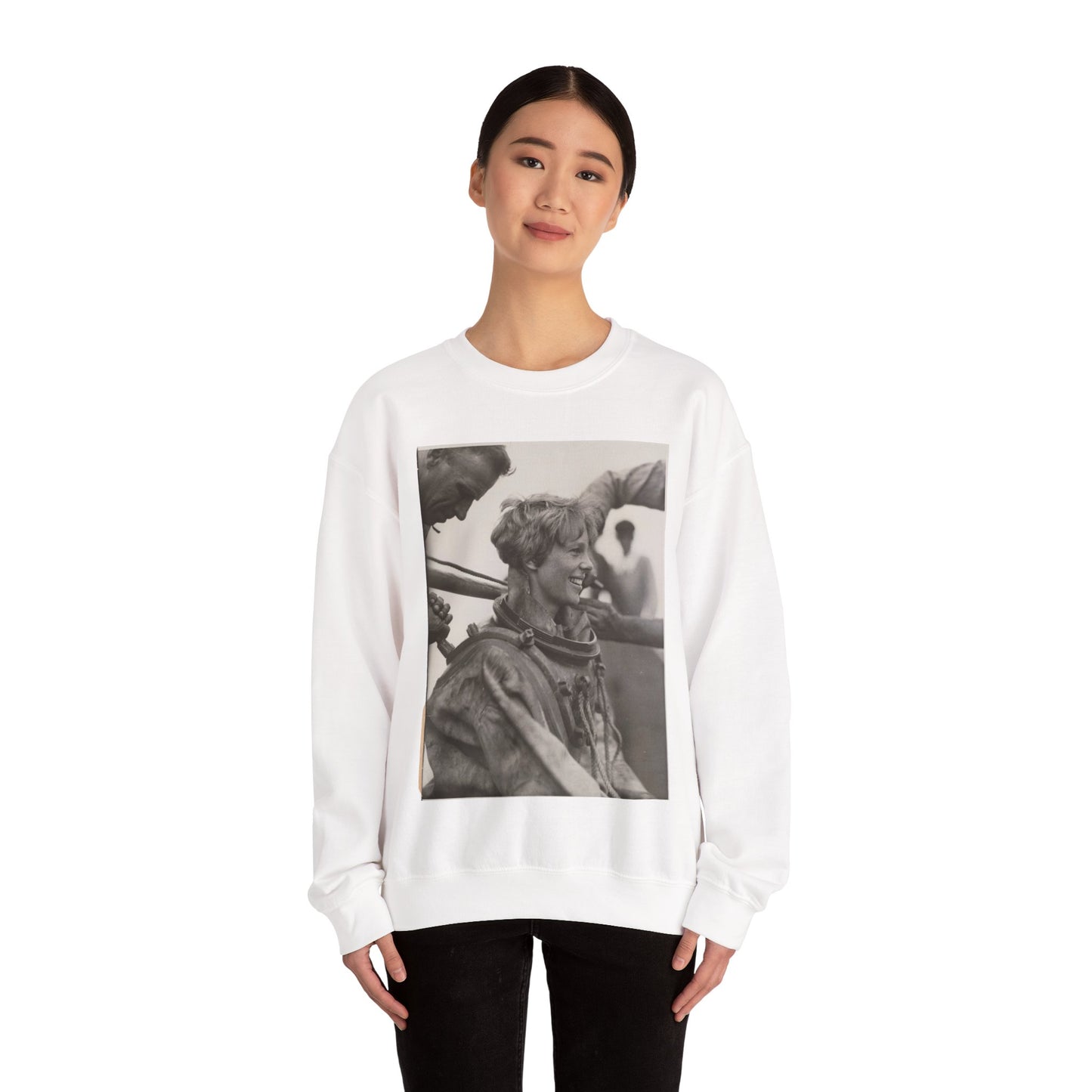 Amelia Earhart Deep Sea Diving off Block Island White Heavy Blend Adult Crew Neck SweatShirt