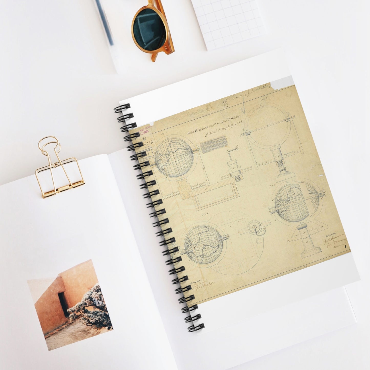 Patent drawing - Drawing of an Improvement in School Globes Public domain  image Spiral Bound Ruled Notebook with Printed Cover