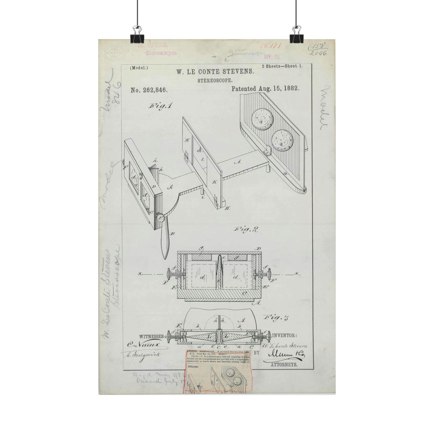 Patent drawing - for W. Le Conte Stevens' Stereoscope Public domain  image High Quality Matte Wall Art Poster for Home, Office, Classroom