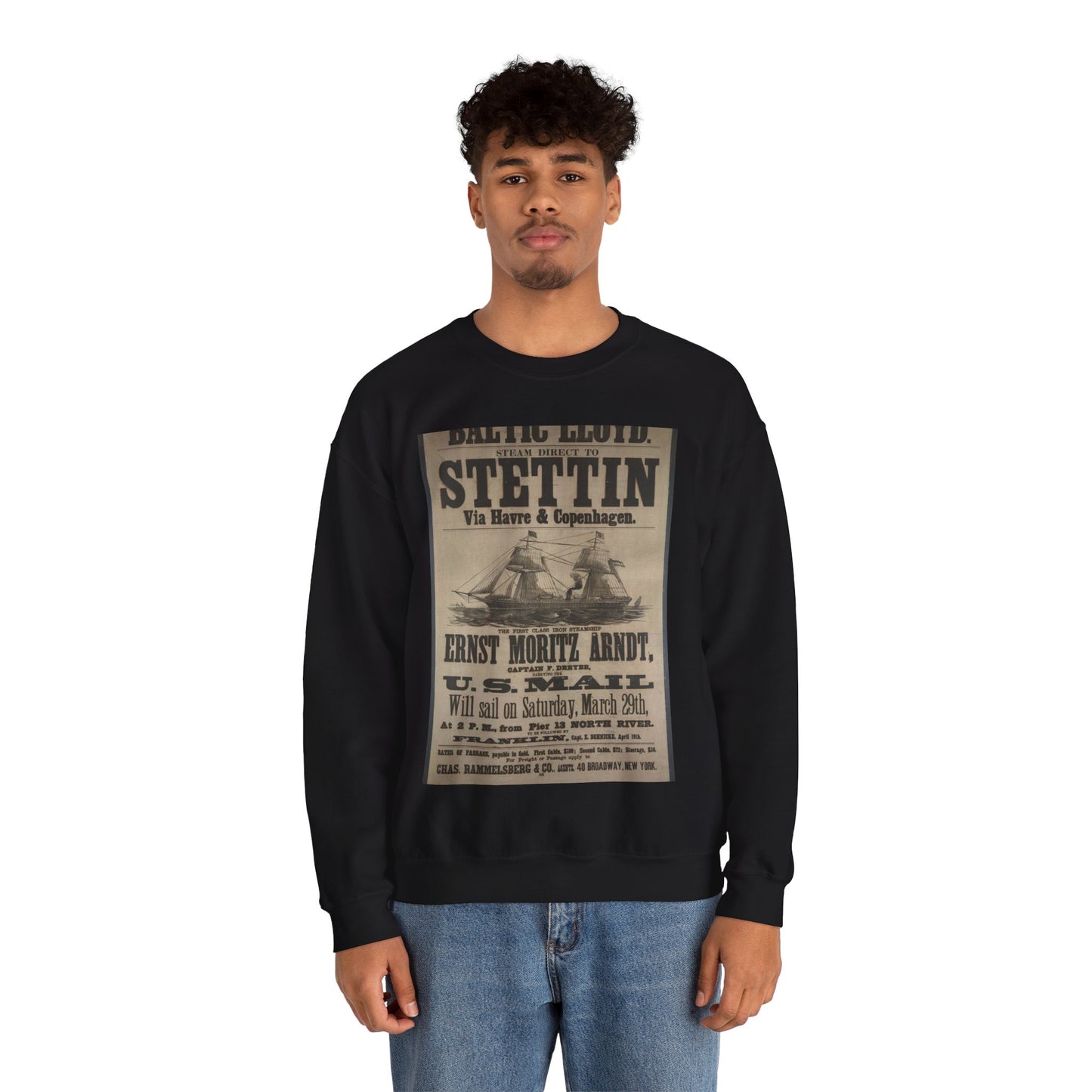 Baltischer Lloyd - dampfschifssabrt nach Stettin via Havre & Copenhagen Black Heavy Blend Adult Crew Neck SweatShirt