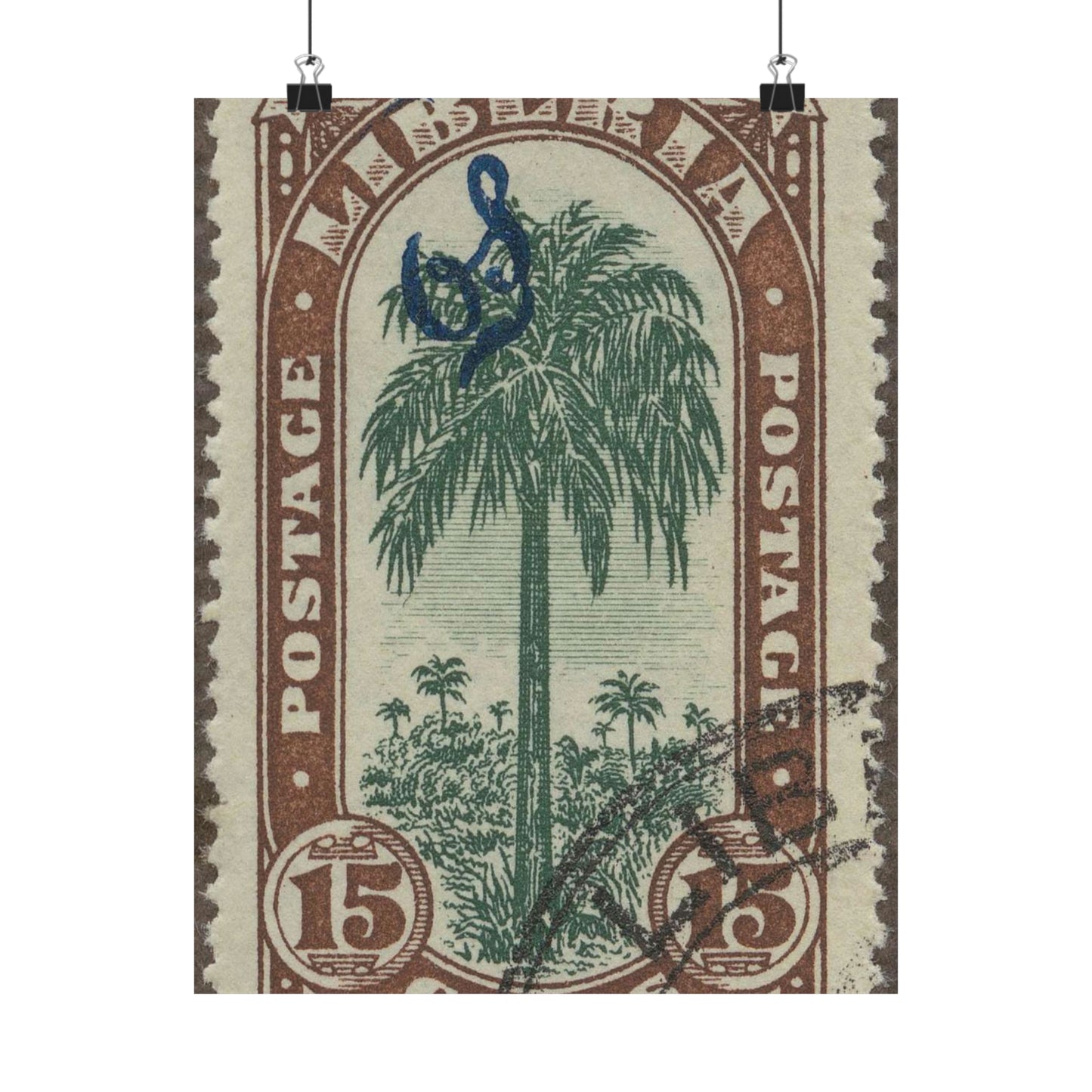 Frimärke ur Gösta Bodmans filatelistiska motivsamling, påbörjad 1950.Frimärke från Liberia, 1918. Motiv av kokospalm. High Quality Matte Wall Art Poster for Home, Office, Classroom