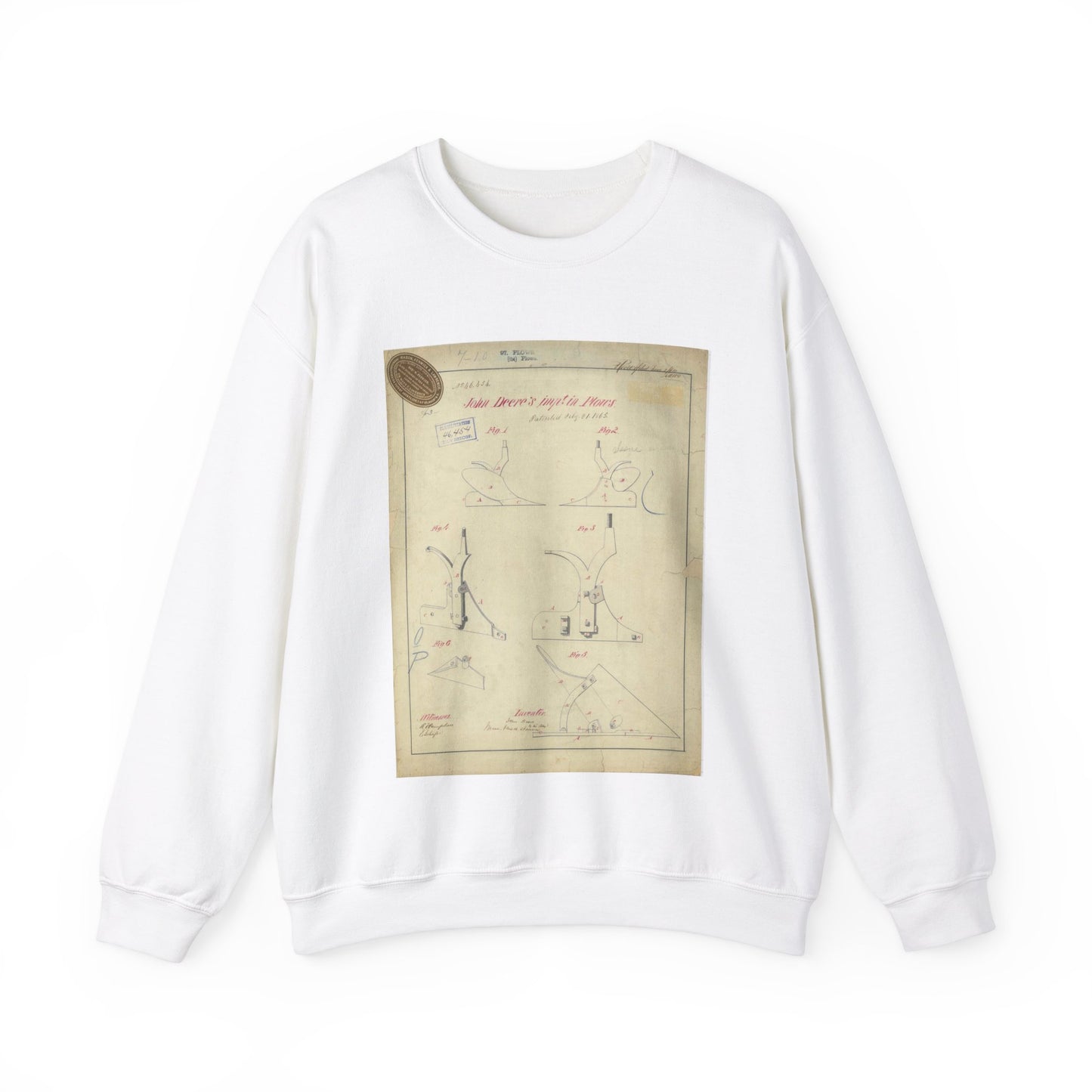 Patent drawing - for John Deere's Improvement in Plows Public domain  image White Heavy Blend Adult Crew Neck SweatShirt