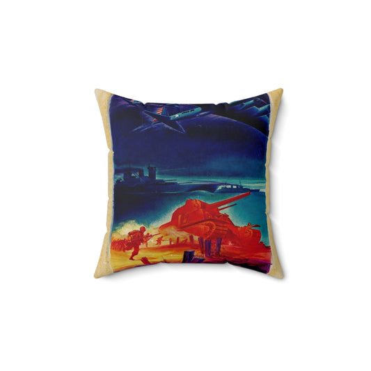 [Infantry, tanks, ships, airplanes attacking] [R.G.] Decorative Accent Square Pillow