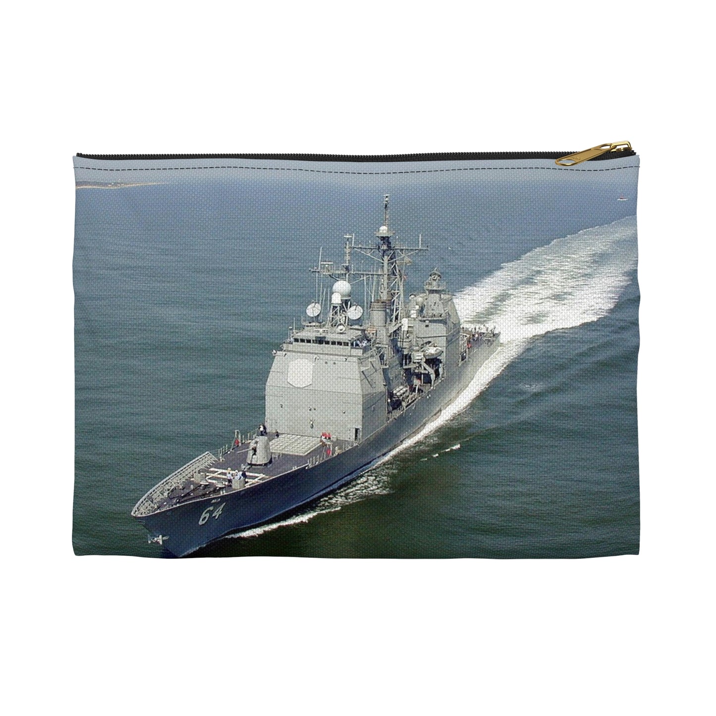 Aerial port bow view of the guided missile cruiser USS GETTYSBURG (CG 64) underway off Fort Story, Virginia Large Organizer Pouch with Black Zipper