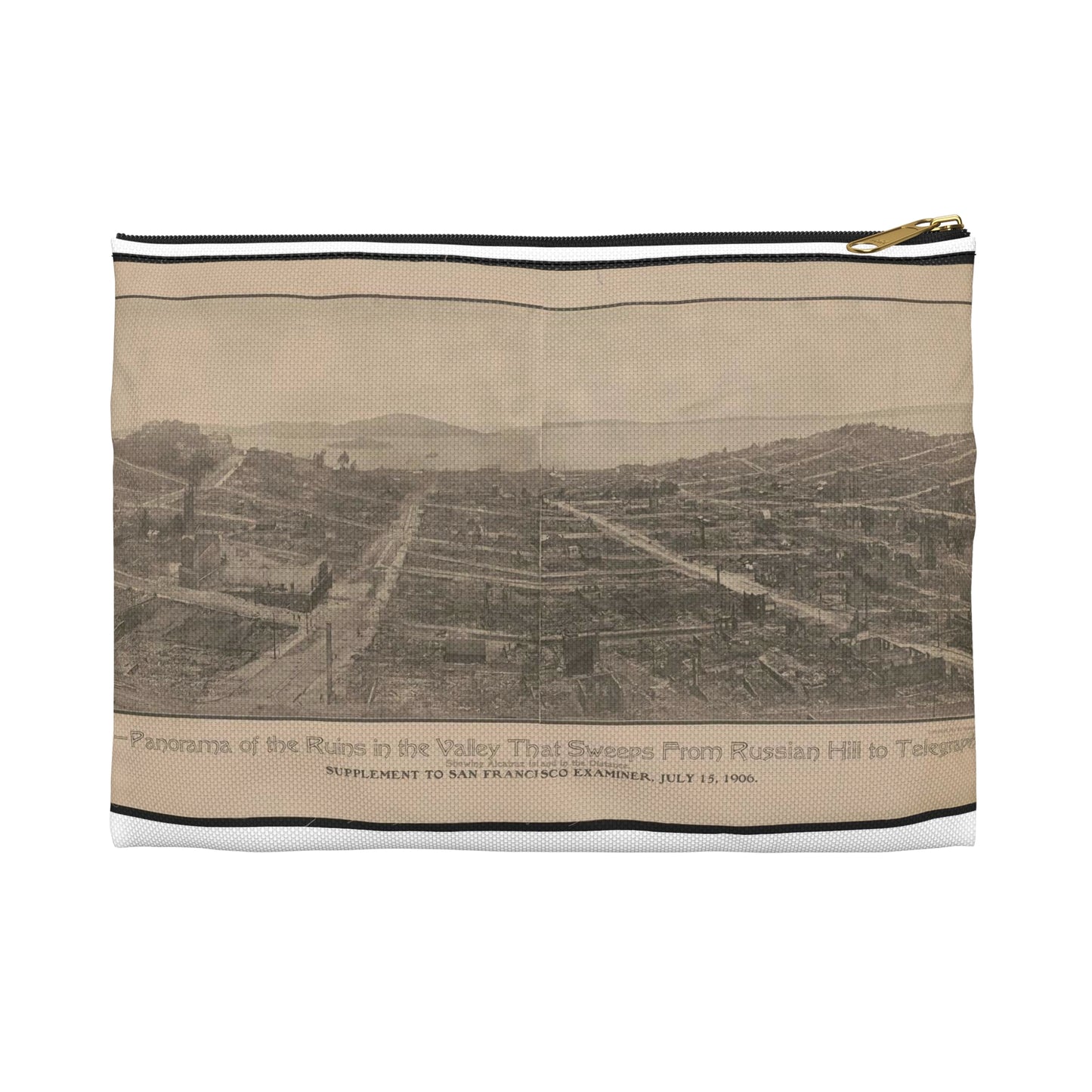 No. 2-panorama of the ruins in the valley that sweeps from Russian Hill to Telegraph Hill, showing Alcatraz island in the distance Large Organizer Pouch with Black Zipper