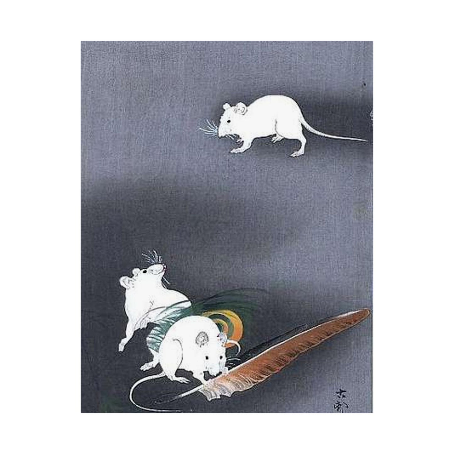 A drawing of 3 mice, Ohara Koson High Quality Matte Wall Art Poster for Home, Office, Classroom