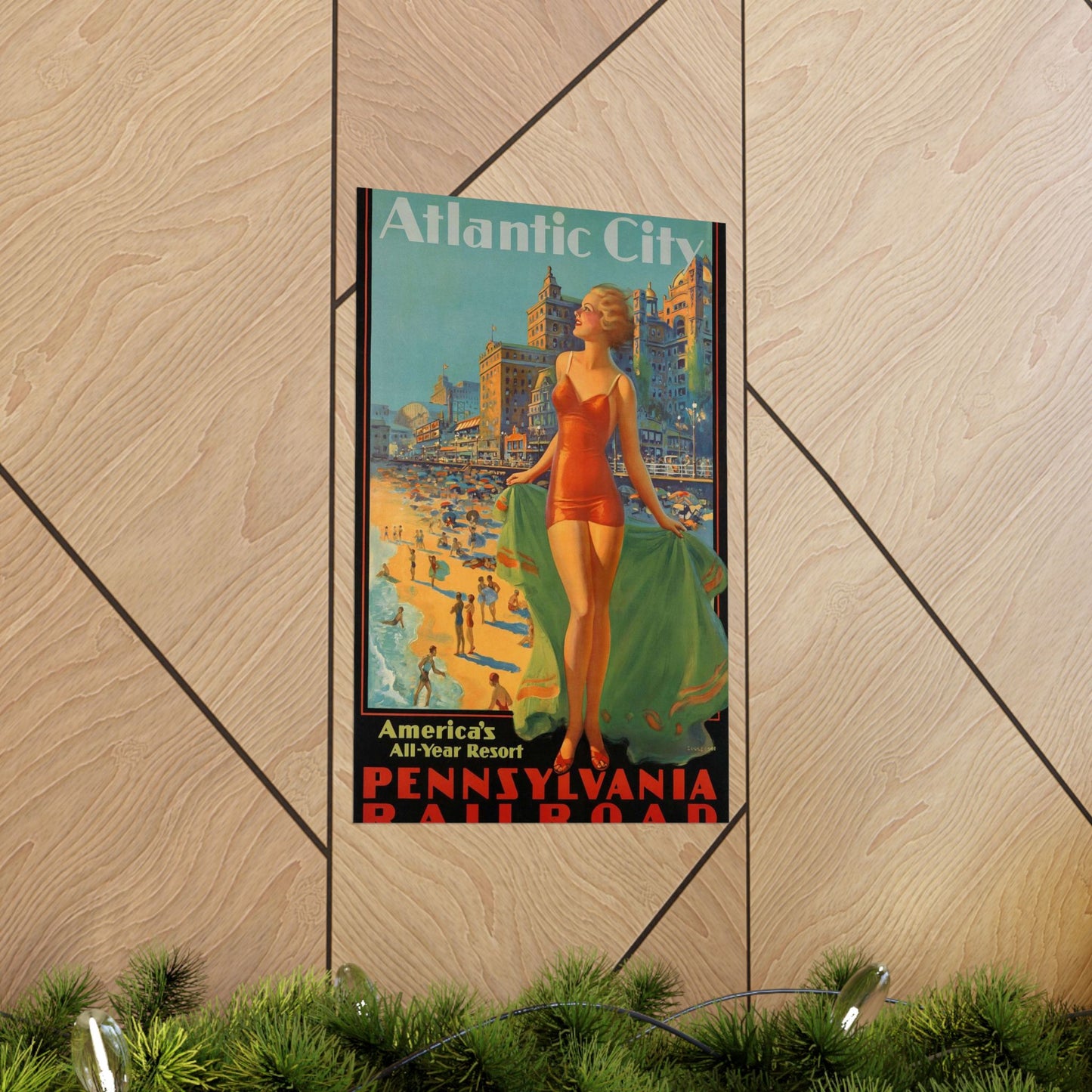 Atlantic City— America’s All-Year Resort, Pennsylvania Railroad, painting by Edward Mason Eggleston High Quality Matte Wall Art Poster for Home, Office, Classroom