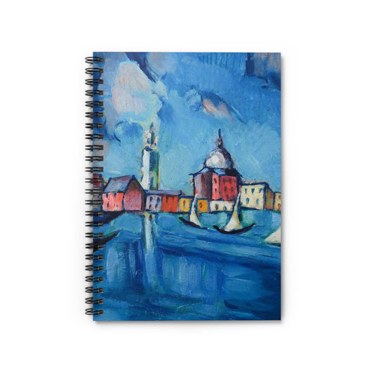 Magi veneetsia - A painting of boats in a harbor with buildings in the background Spiral Bound Ruled Notebook with Printed Cover