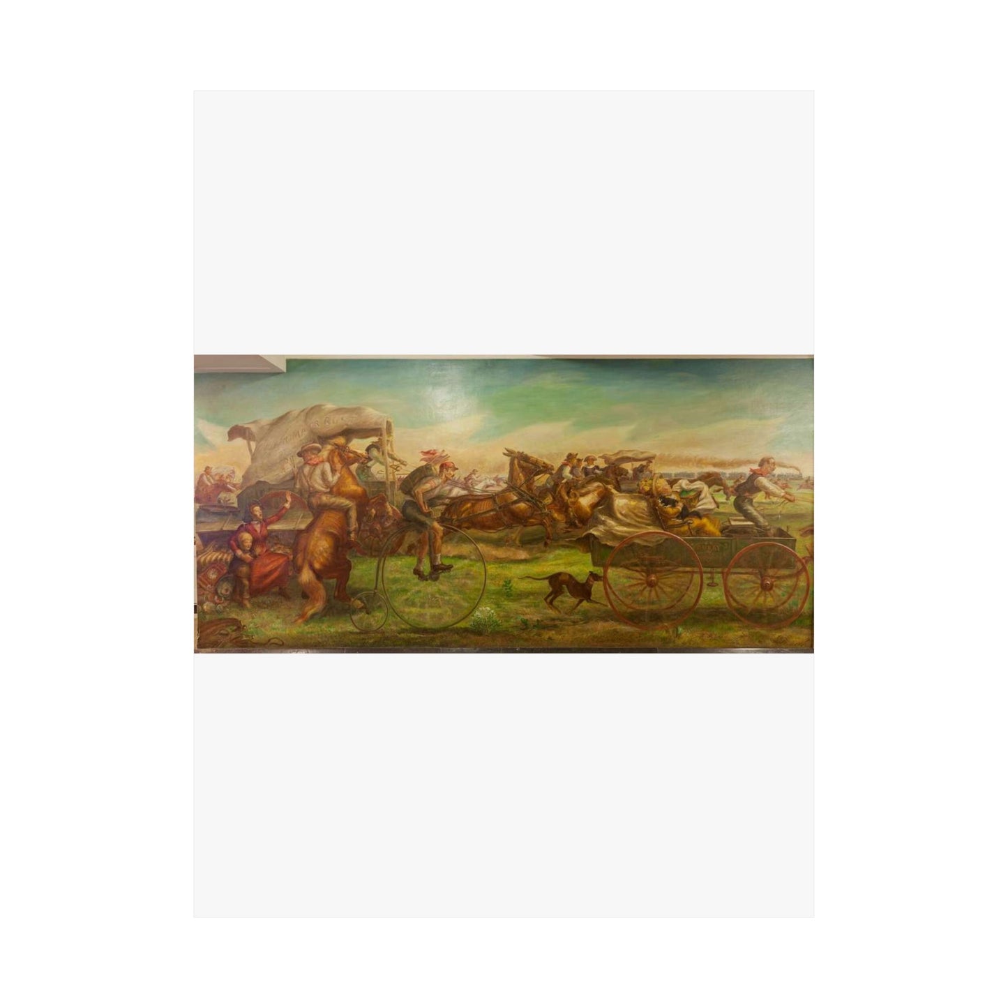 Mural: The Oklahoma Land Rush, April 22, 1889, by John Steuart Curry at the Department of Interior, Washington, D.C. High Quality Matte Wall Art Poster for Home, Office, Classroom