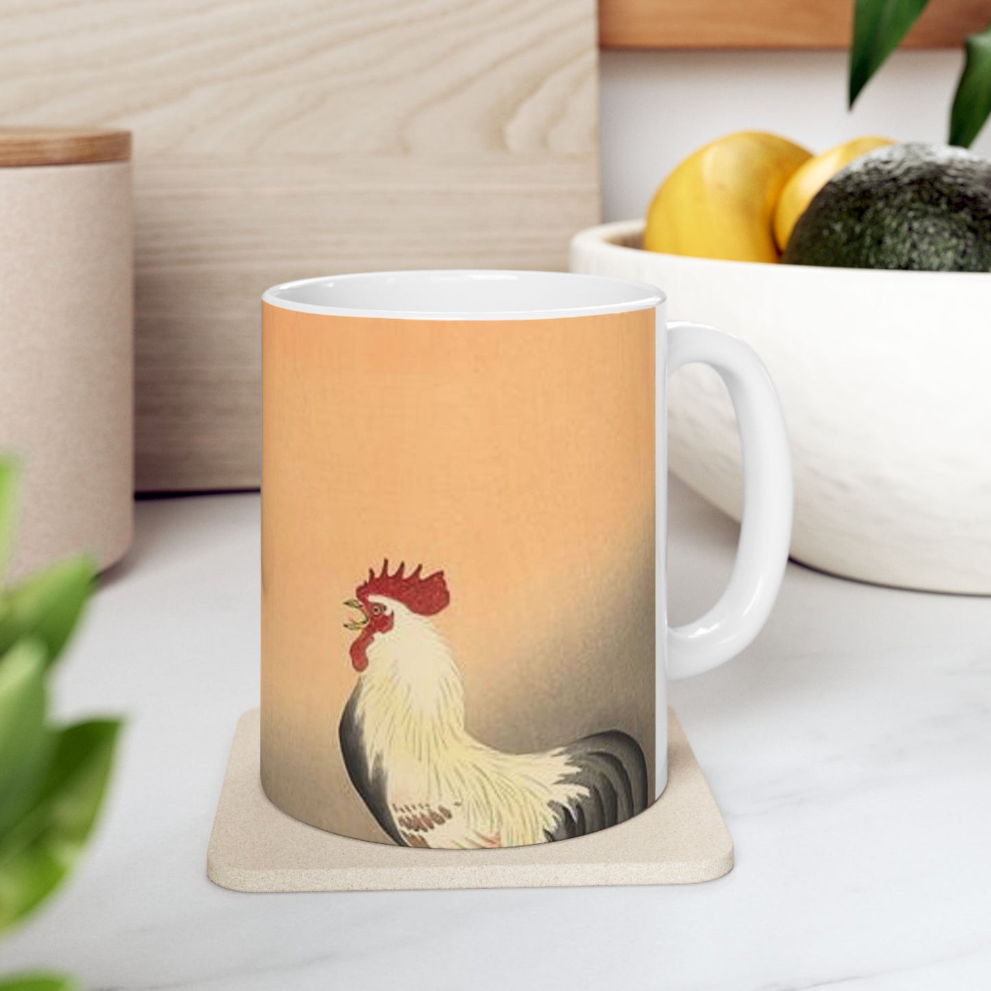 Koson - rooster-and-hen-at-sunrise, Ohara Koson Beautiful Novelty Ceramic Coffee Mug 11oz